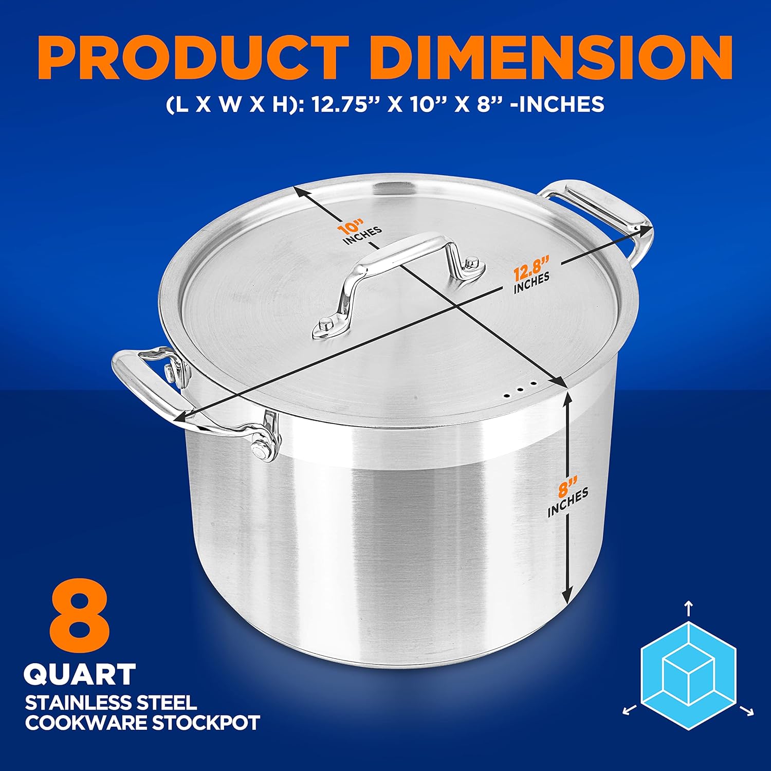 Life-changing 8 QT Stainless Steel Stockpot with Ergonomic Handles Induction Compatibility