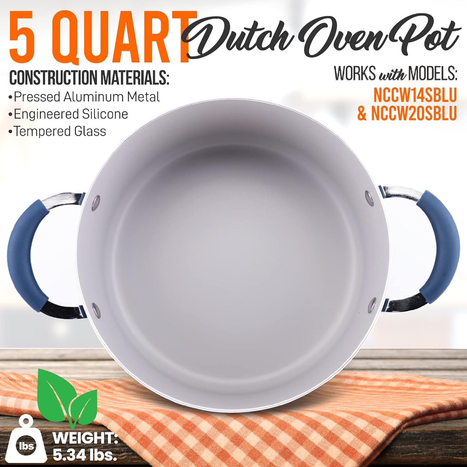 Dutch Oven Pot with Lid - Non-Stick Eco-Friendly Kitchen Pasta Pot