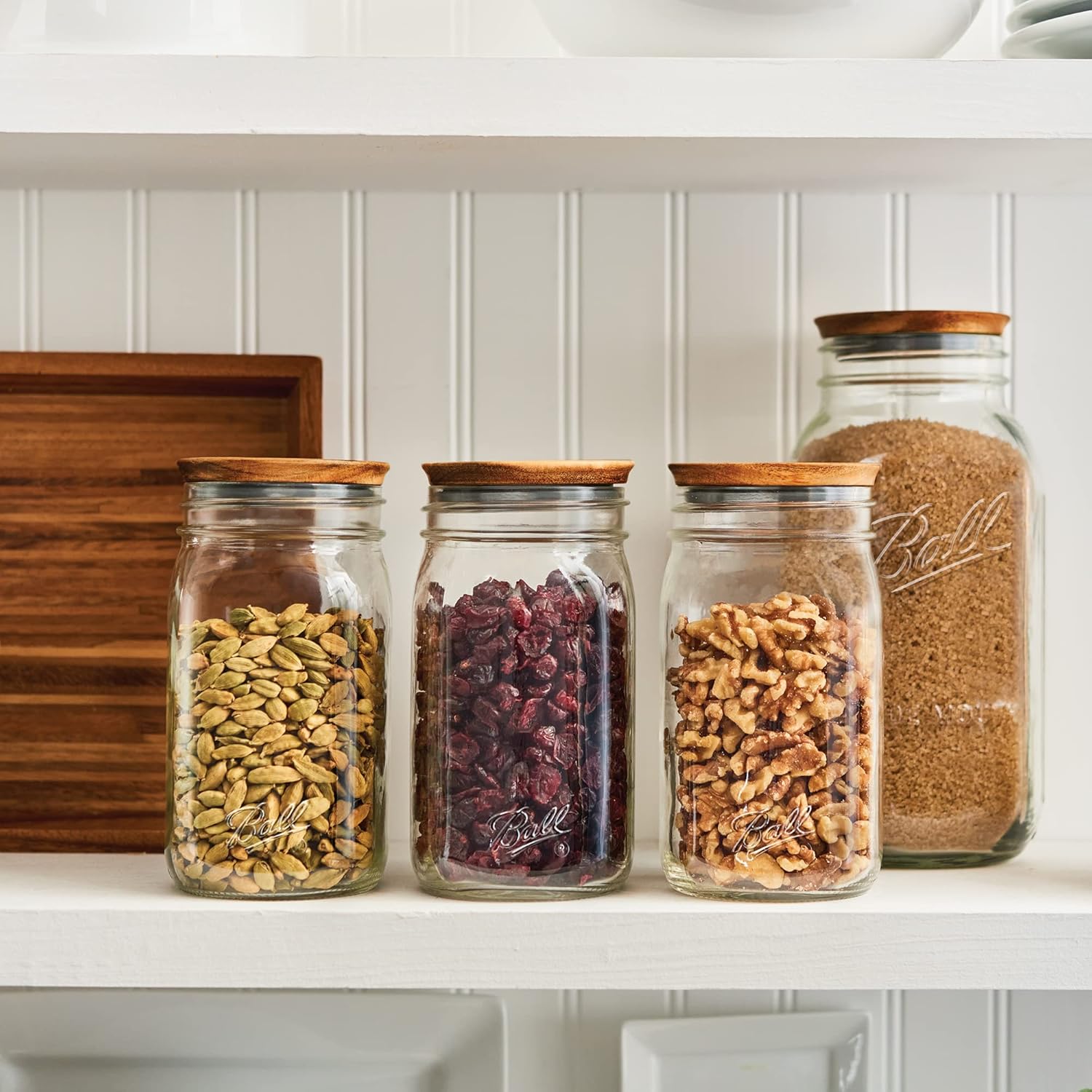Ball Wooden wide mouth Jar lids Acacia Wood 5-Piece Set