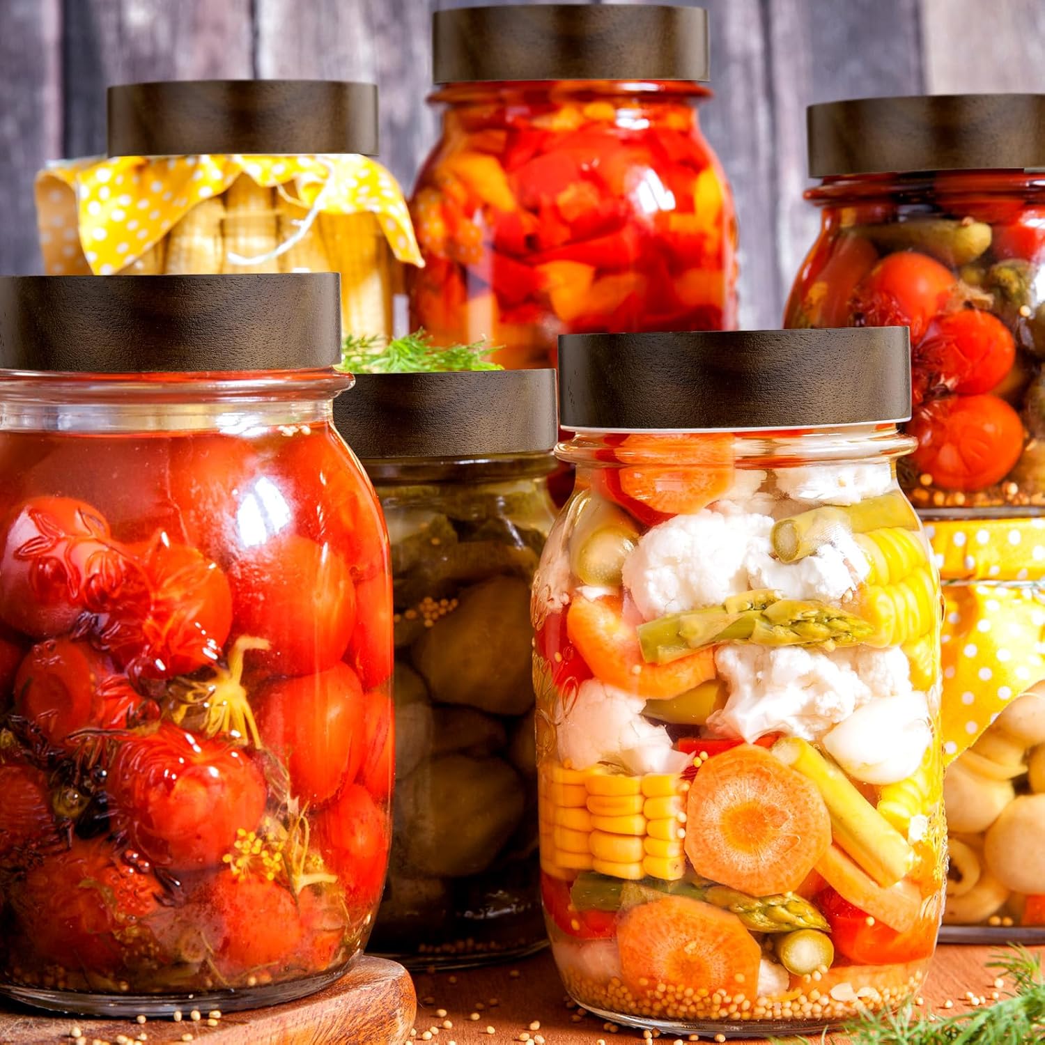 6-Piece Wooden Mason Lid Canning Jar Lids