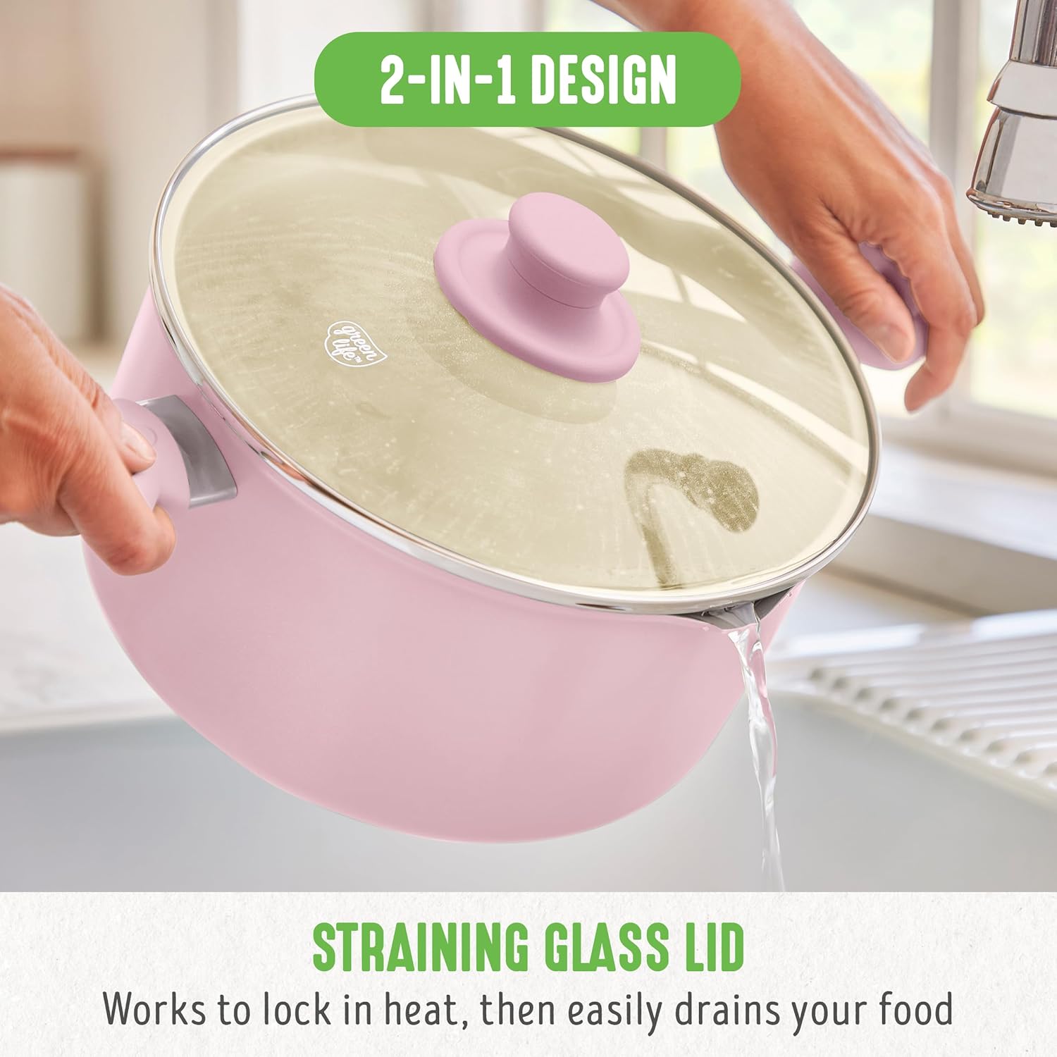 GreenLife 6QT Ceramic Nonstick Stockpot with Pink Lid