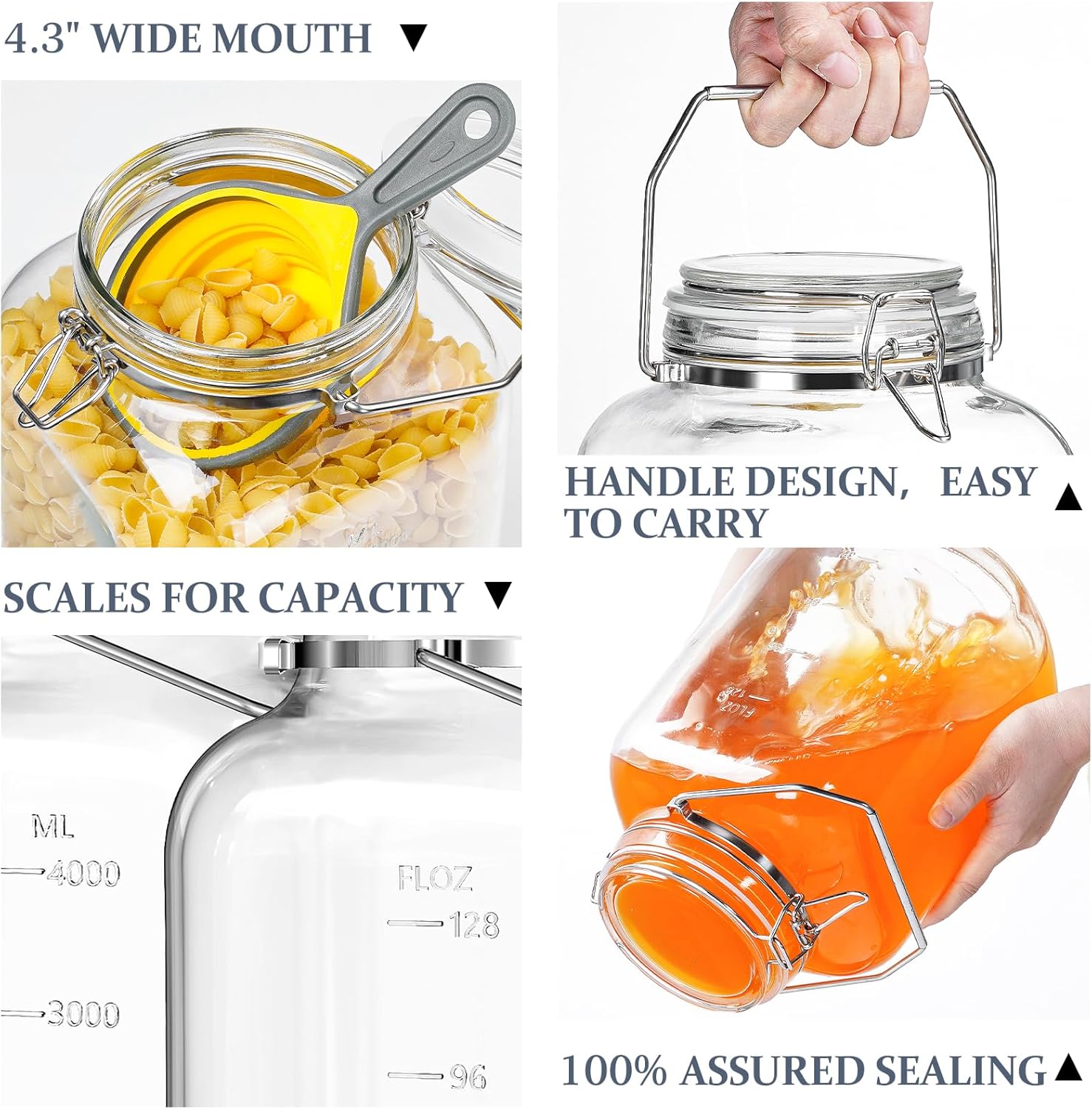 Folinstall 2 Pack Gallon Glass Jars with Airtight Lids