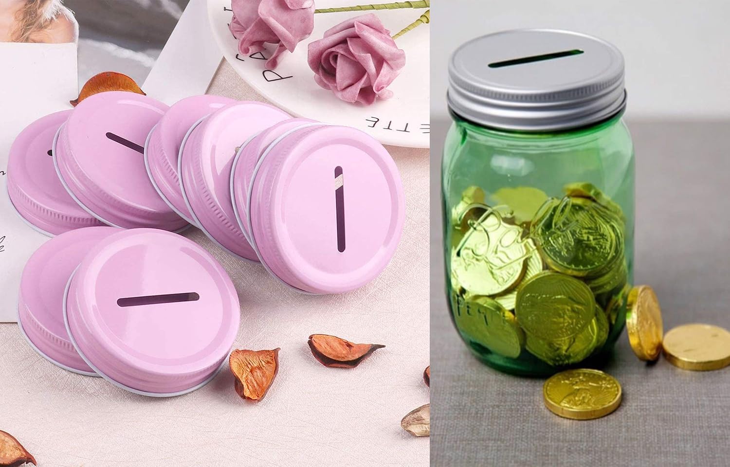 DRHOM Coin Slot Lid for Mason Jars - 8 Pieces Stainless Steel