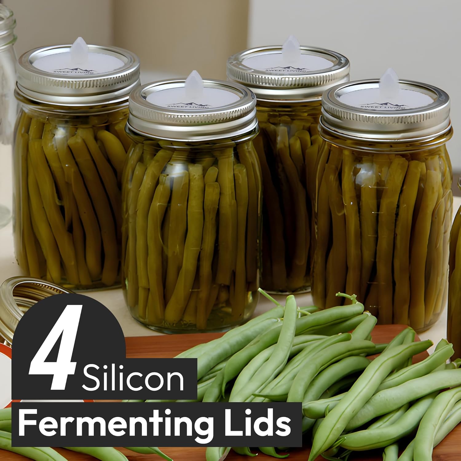 Semi-Translucent Silicone Fermenting Lids for Mason Jars Pack of 4