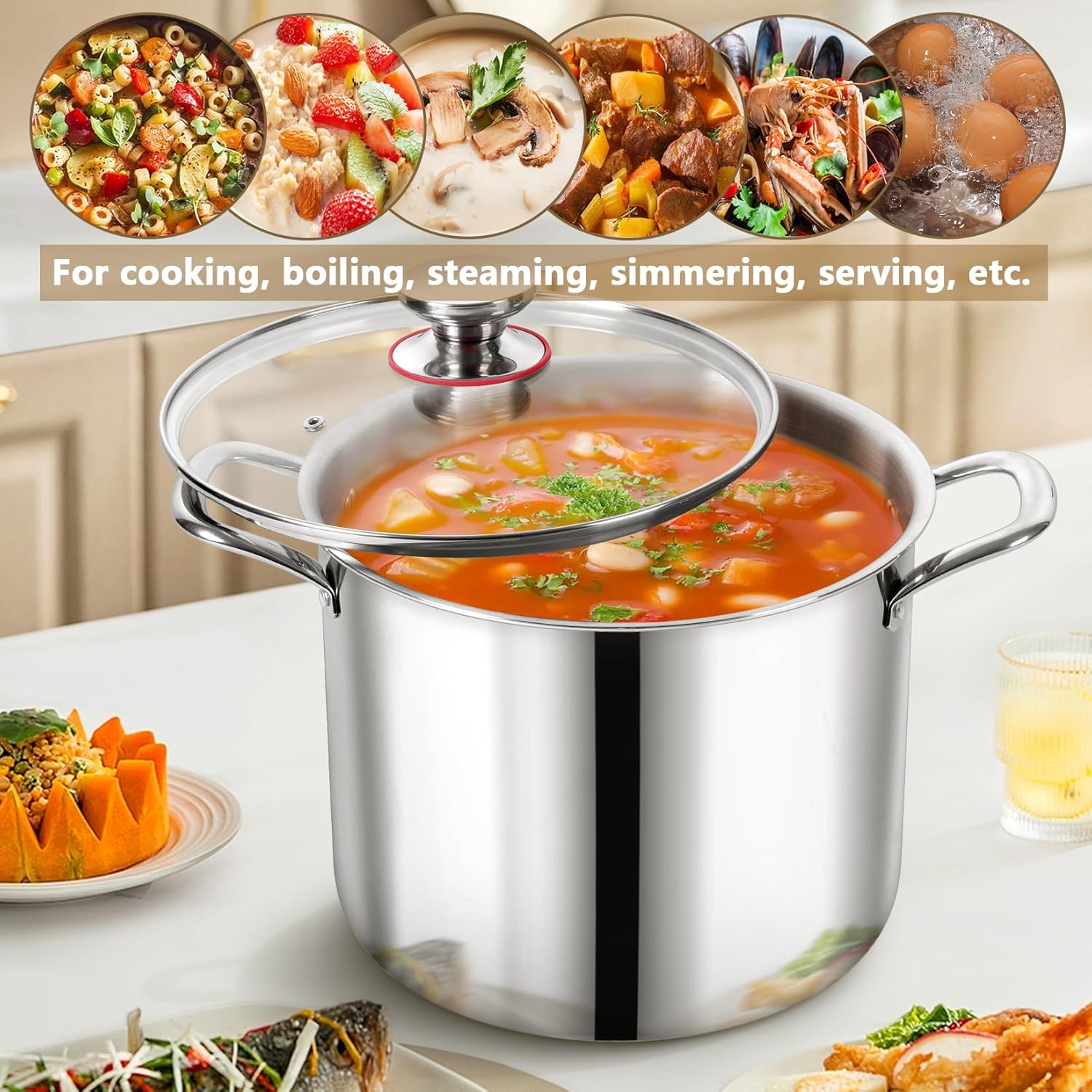 Sturdy 12 qt Stockpot with Glass Lid Non-toxic Dishwasher Safe