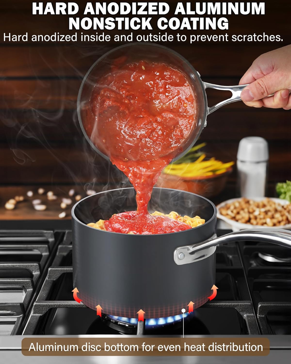 Premium 1-Quart Anodized Saucepan with Glass Lid