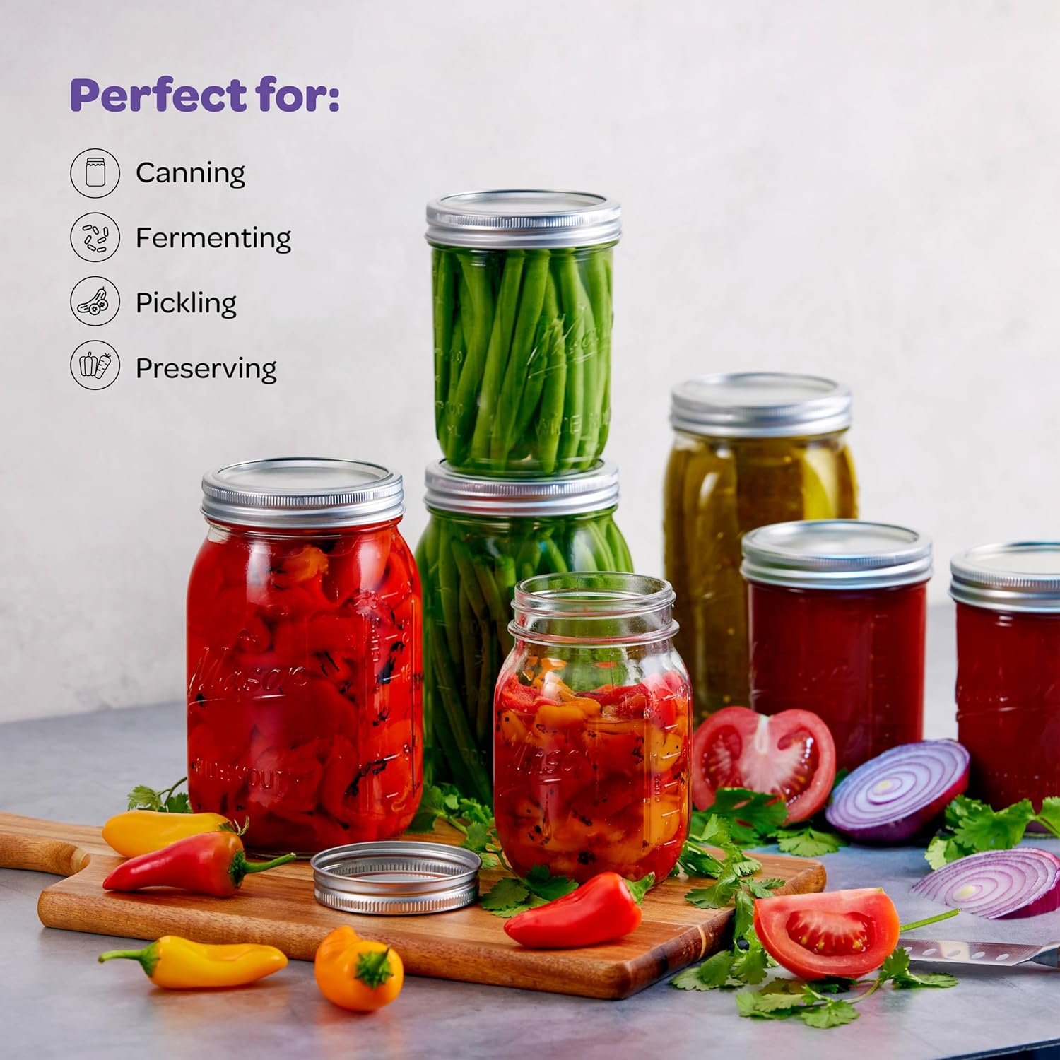 Premium Mason Jars for Canning Fermenting and More