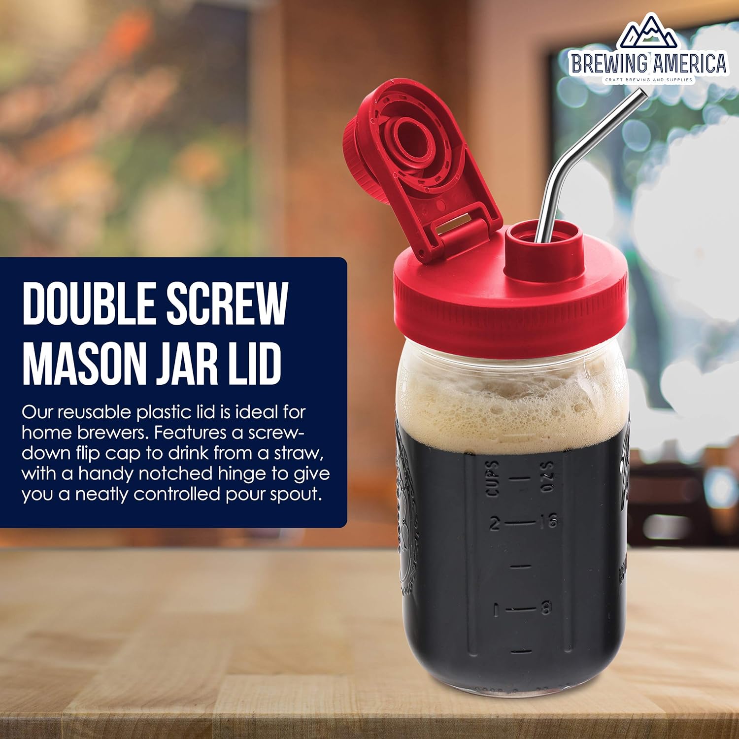 Brewing America Plastic Mason Jar Lids 4 Pack - Red