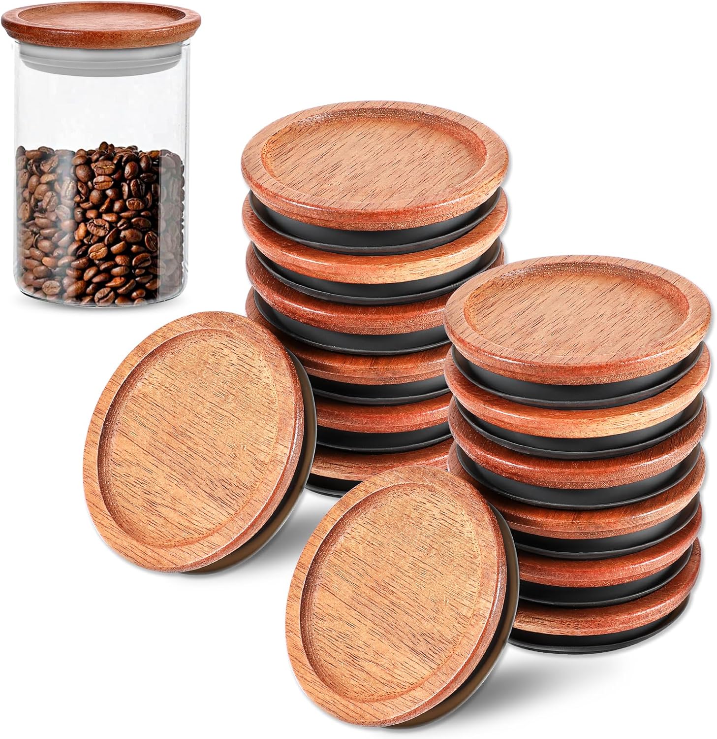 12-Piece Acacia Wooden Mason Jar Lid Set