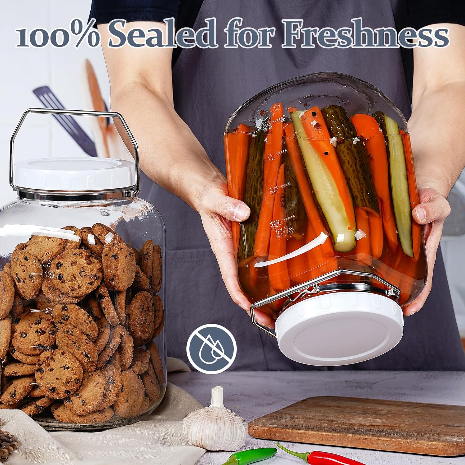 2 Pack 15 Gallon Glass Jars with Airtight Lids and Handles