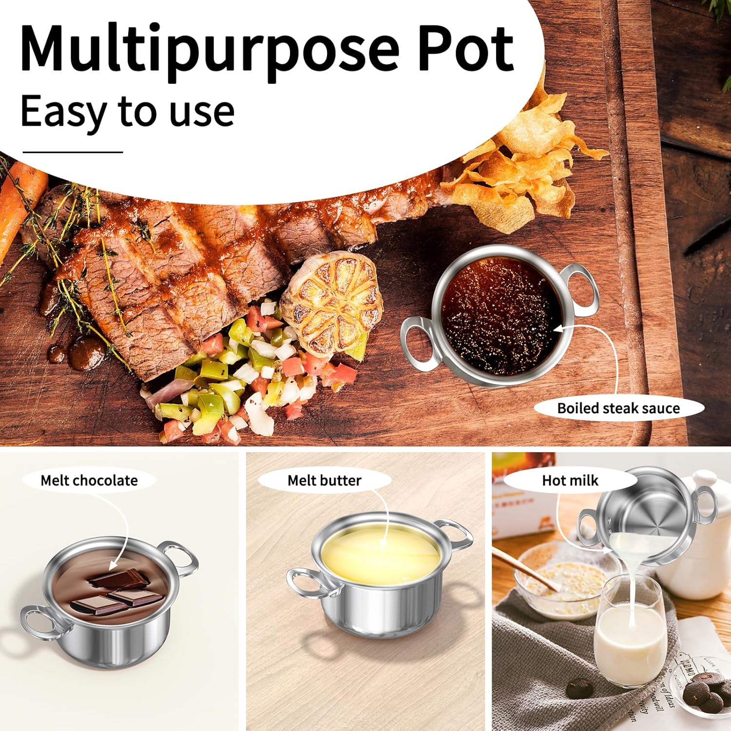 MACEVIA Mini Sauce Pan Stainless Steel ButterWarmer for Home Kitchen 135oz400ml
