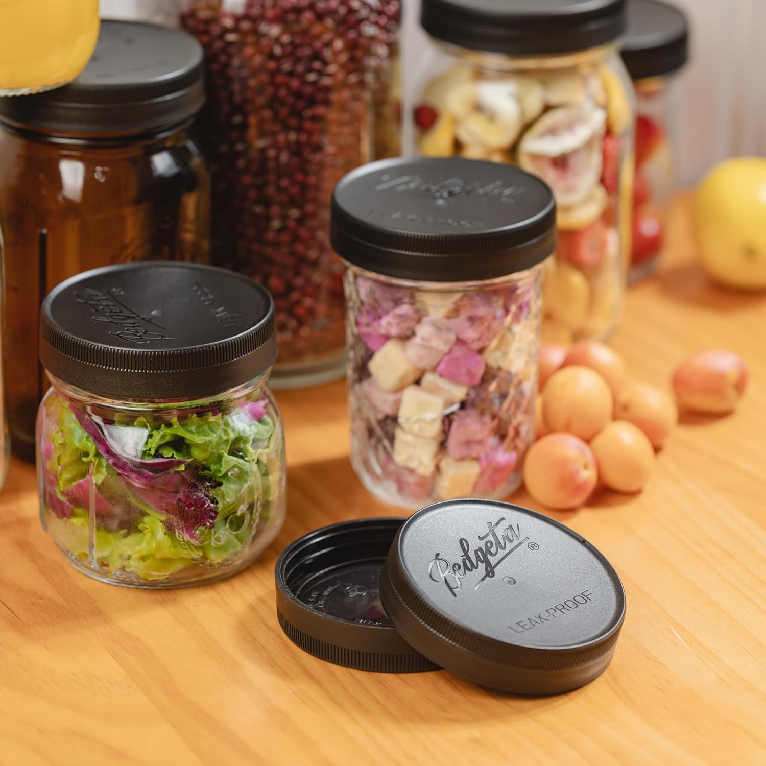 9-Piece Set of Black Mason Jar Lids with Reusable Wide Mouth Design