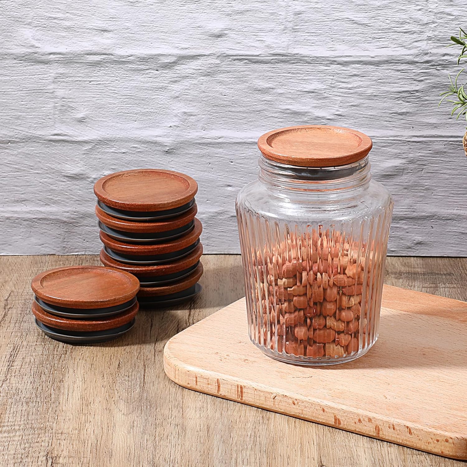 12-Piece Acacia Wooden Mason Jar Lid Set