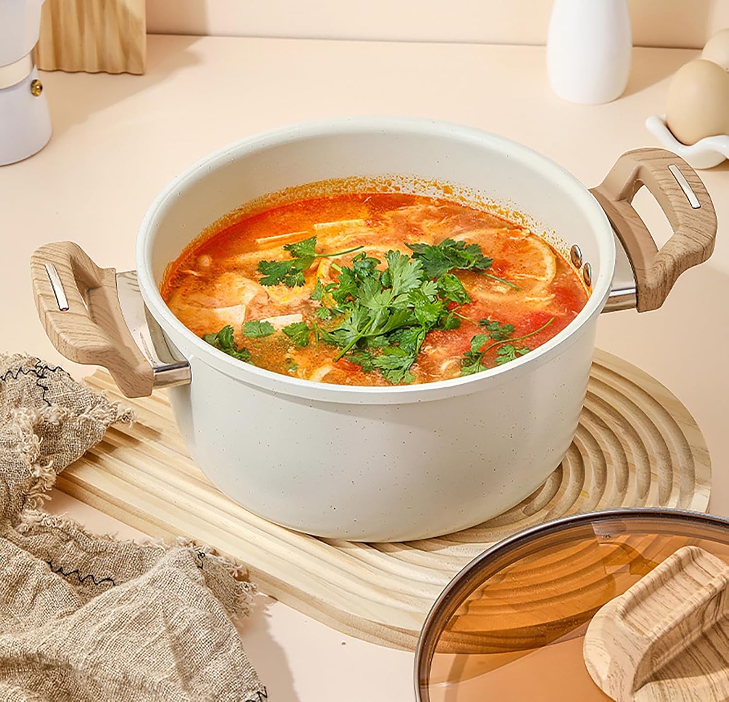 Nonstick Stock Pot with Lid Induction Compatible Cooker Durable Professional Use