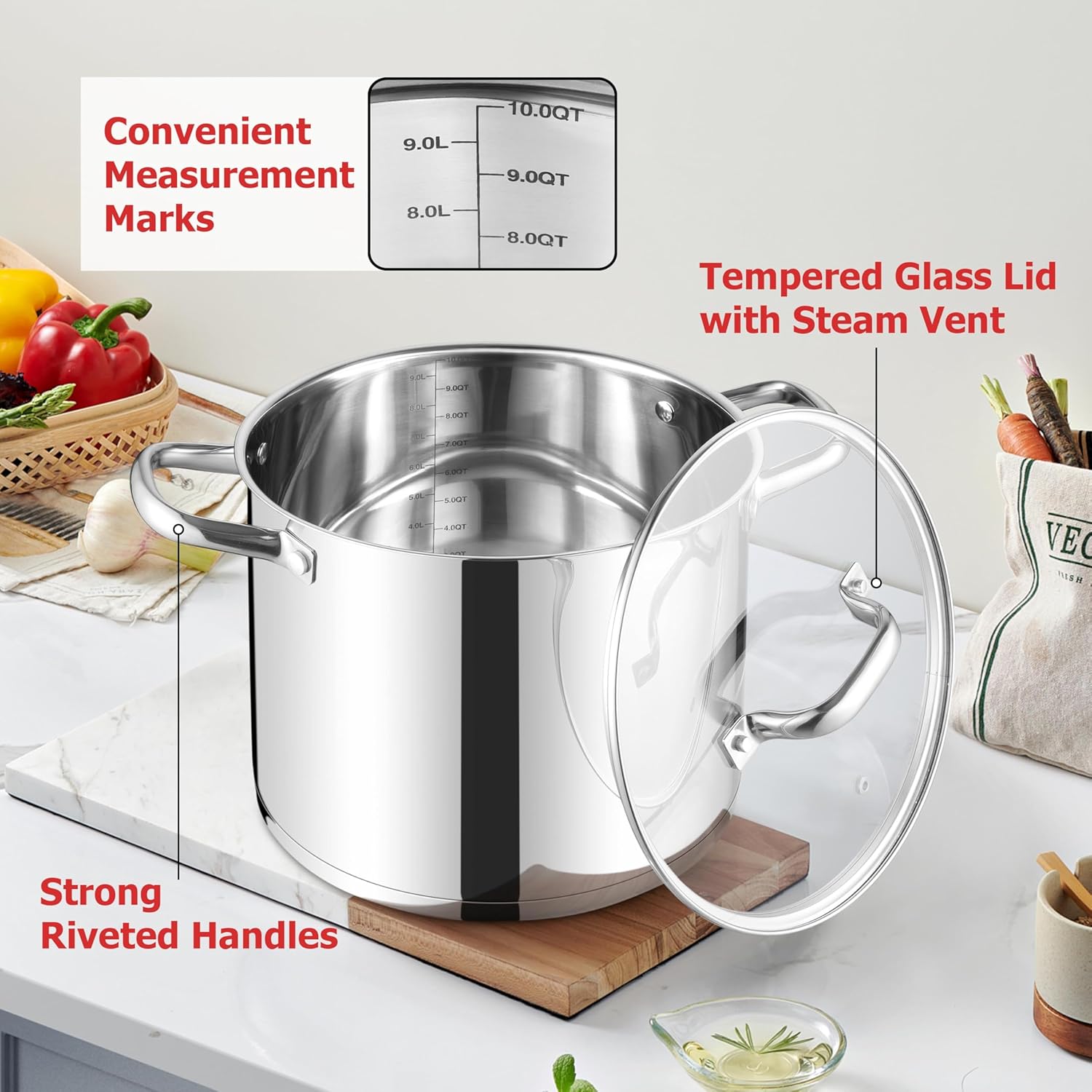 Precise 10 qt Tri-Ply stainless steel stock pot