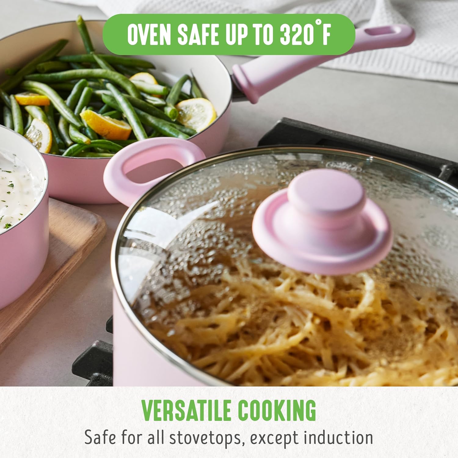 GreenLife 6QT Ceramic Nonstick Stockpot with Pink Lid