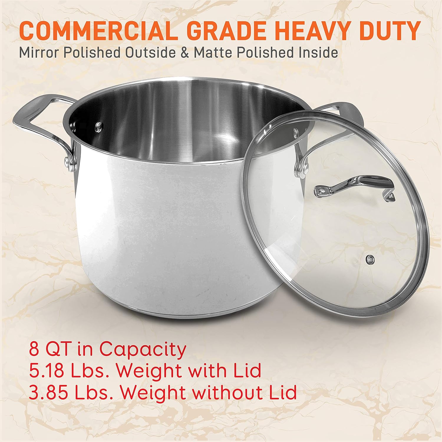 Stainless Steel 8-Quart Stock Pot with See-Through Lid