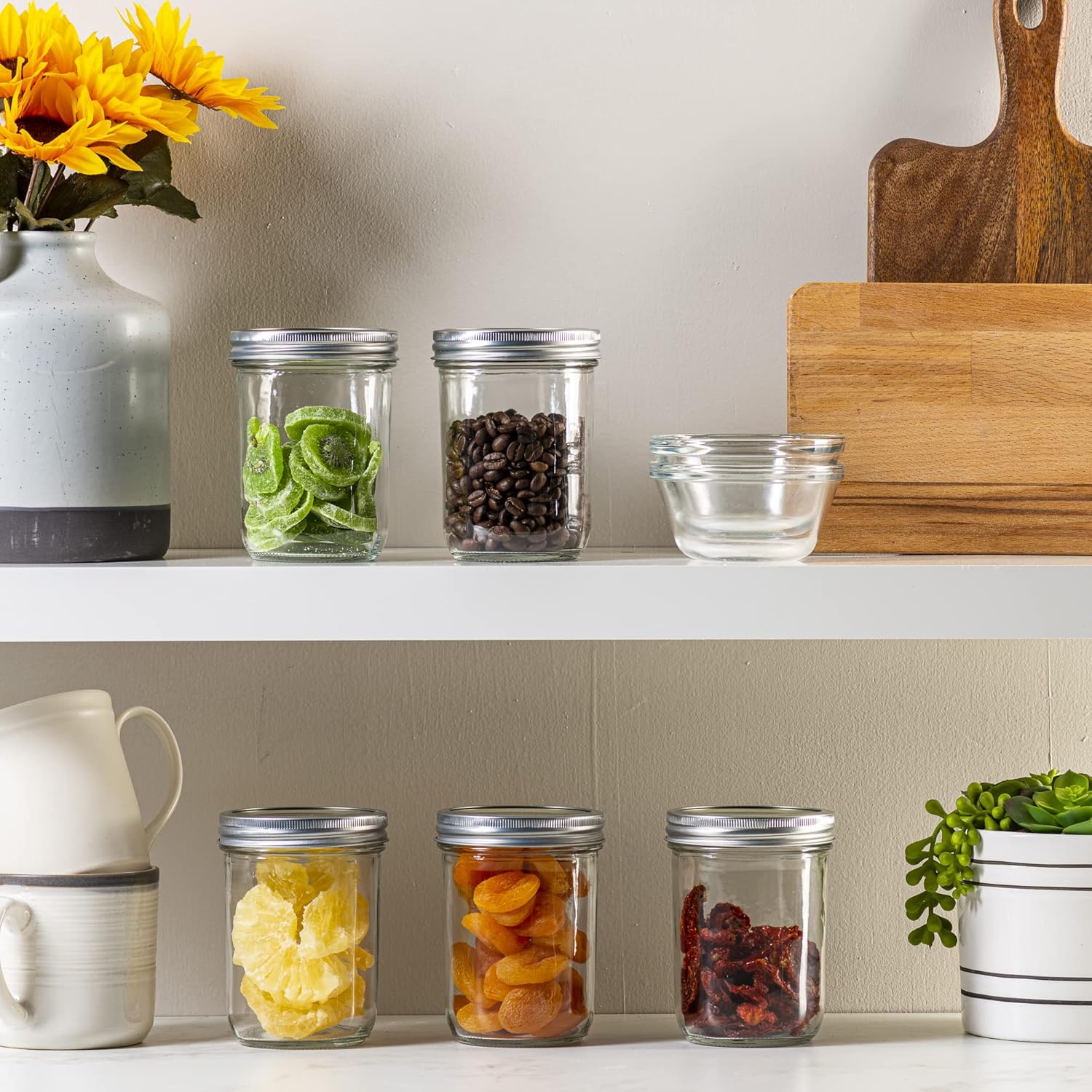6-Piece Glass Mason Jar 16 Oz 1 Pint Canning Capacity