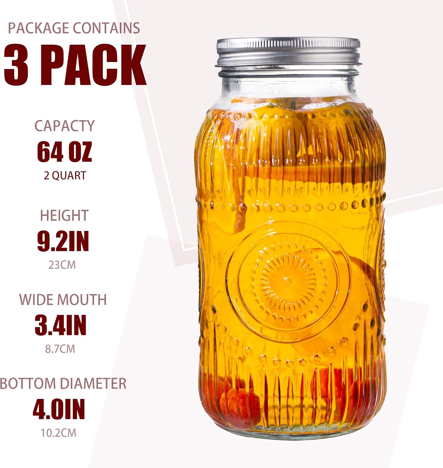 Amzcku 64oz Mason Jars Wide Mouth 2 Quart Preserve