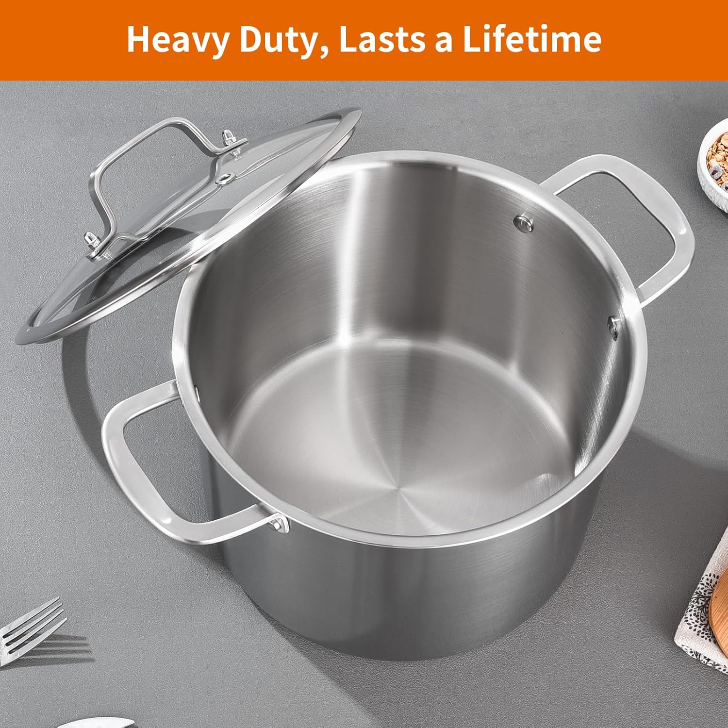 DEALERLO Tri-Ply Stainless Steel Stock Pot for Cooking