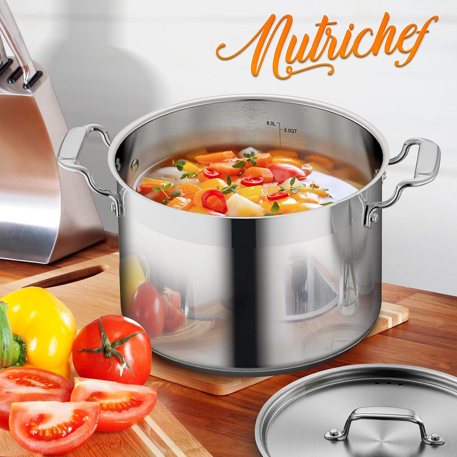 Life-changing 8 QT Stainless Steel Stockpot with Ergonomic Handles Induction Compatibility