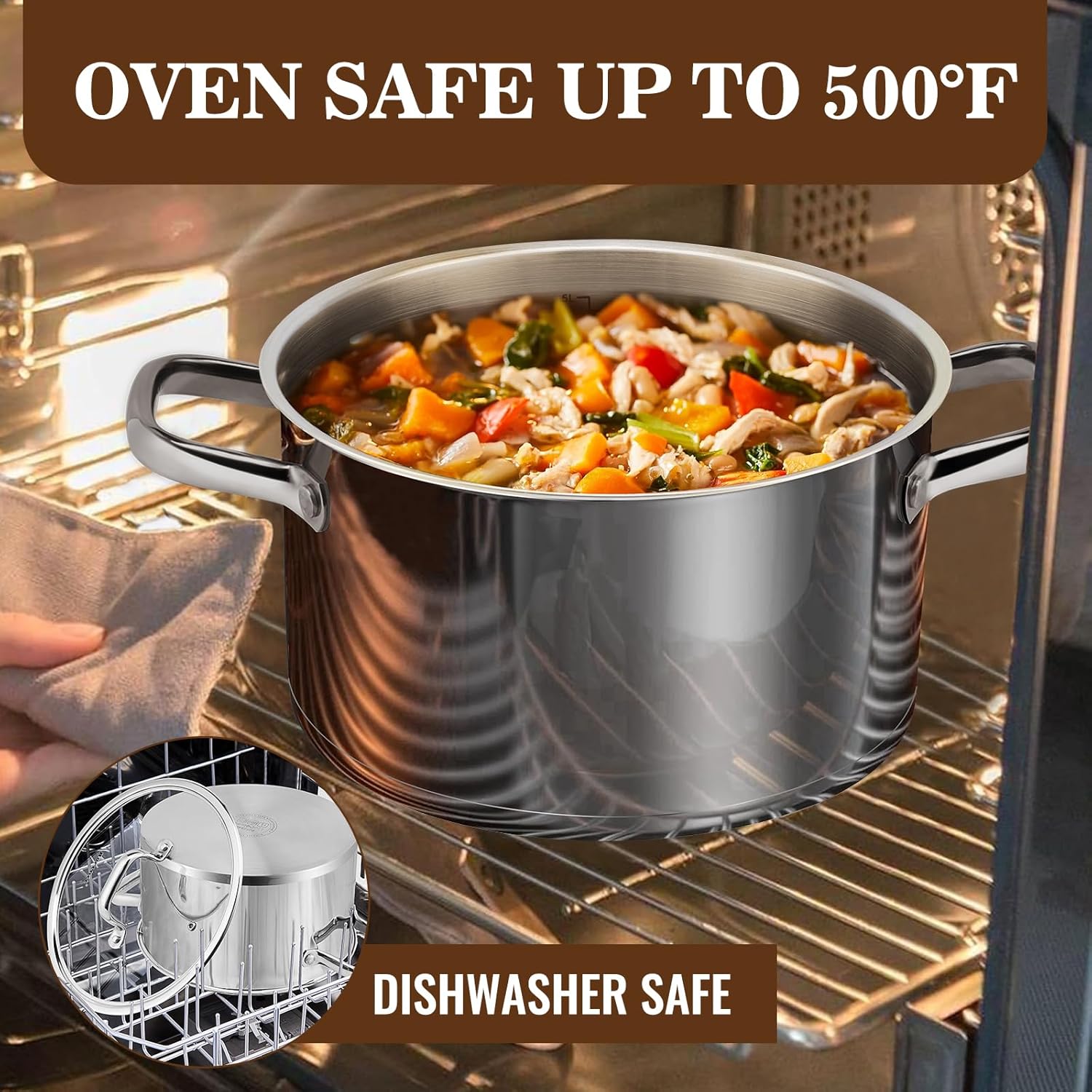 Rorence 6 QT Stockpot with Tempered Glass Lid