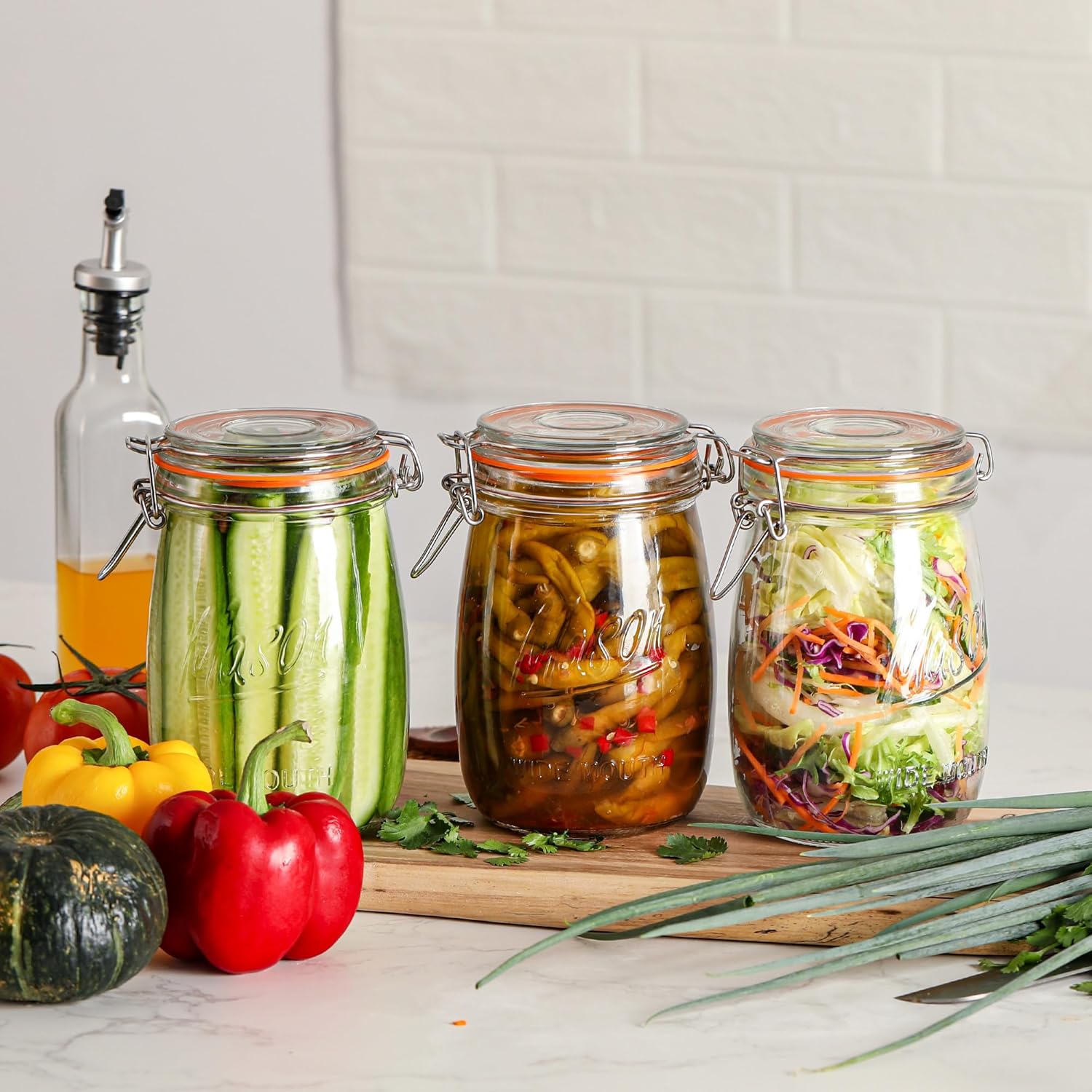 Anwoi Wide-Mouth Mason Jars 4-Pack 32 oz