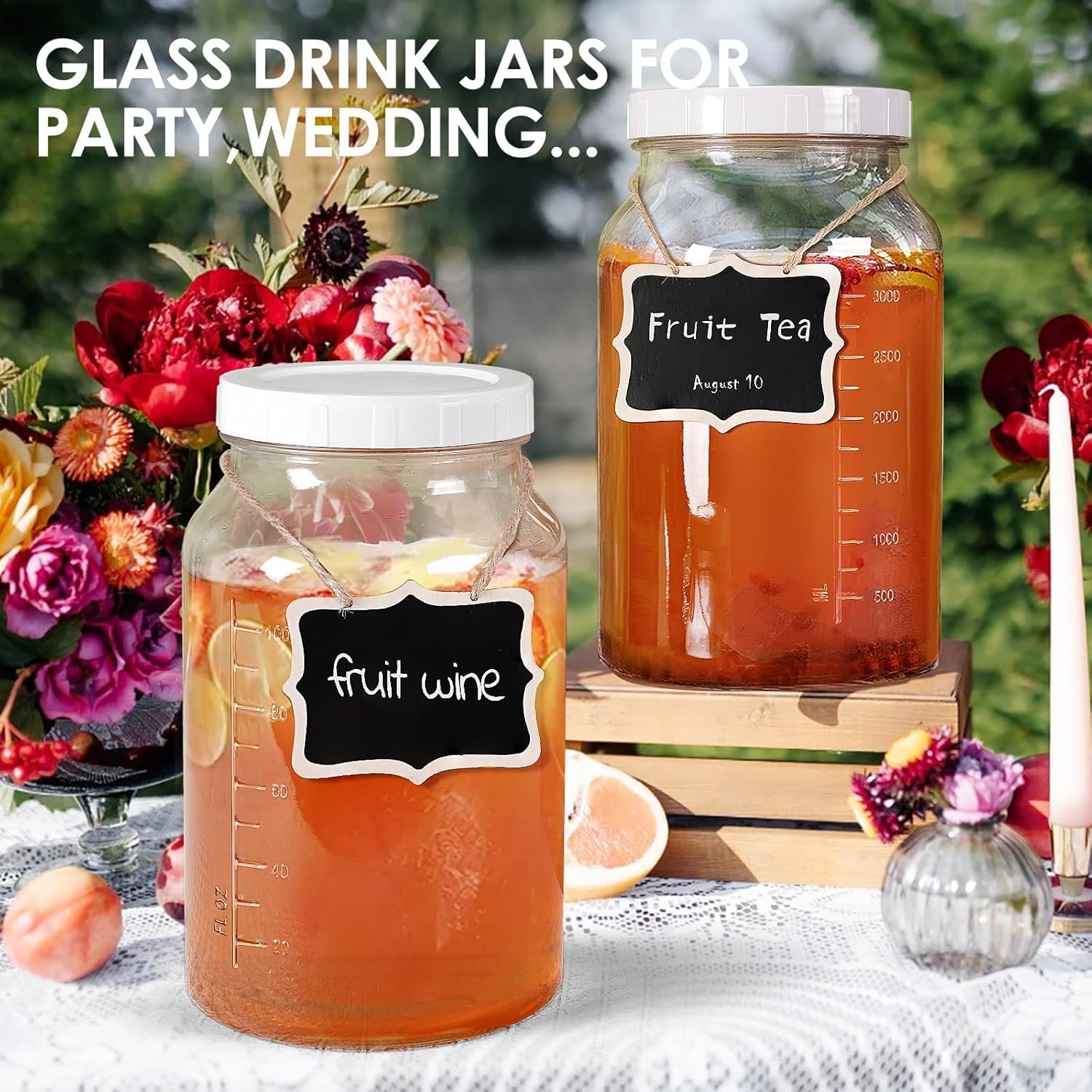 2-Pack 1 Gallon Glass Jars with Lid Wide Mouth Durable BPA-Free
