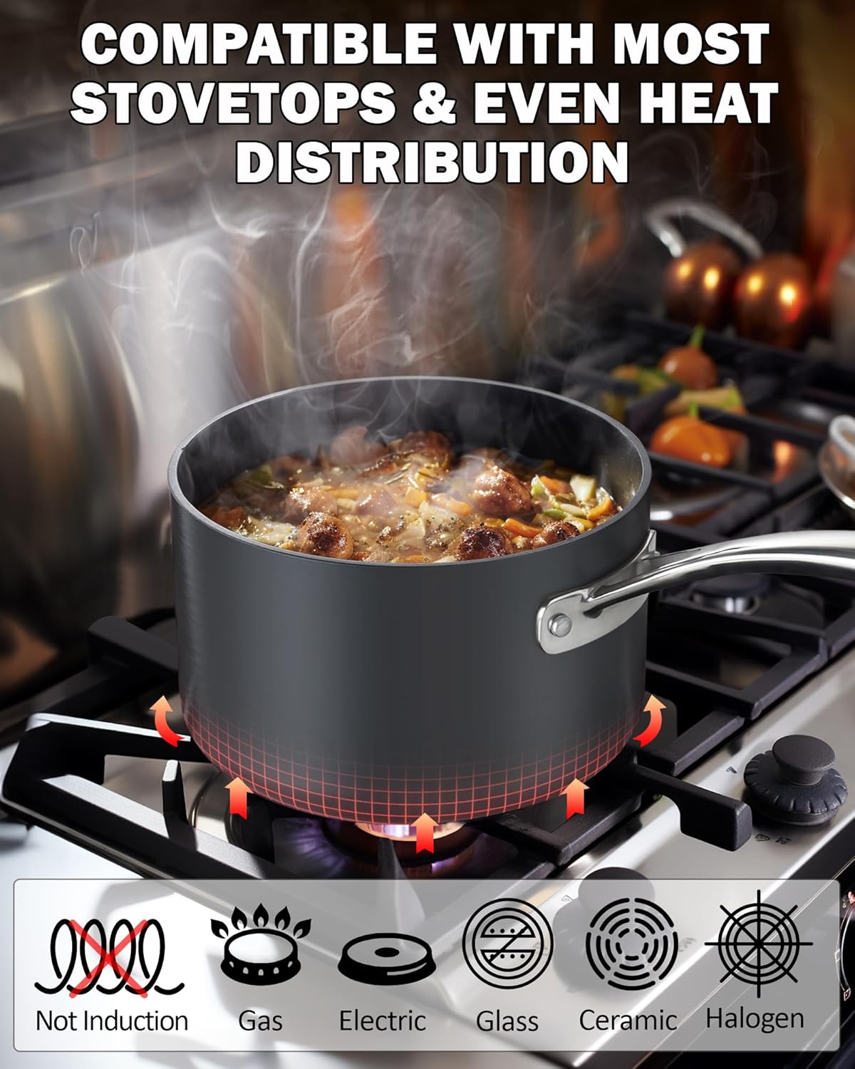 Cooks Standard 2-Quart Nonstick Saucer with Lid Black