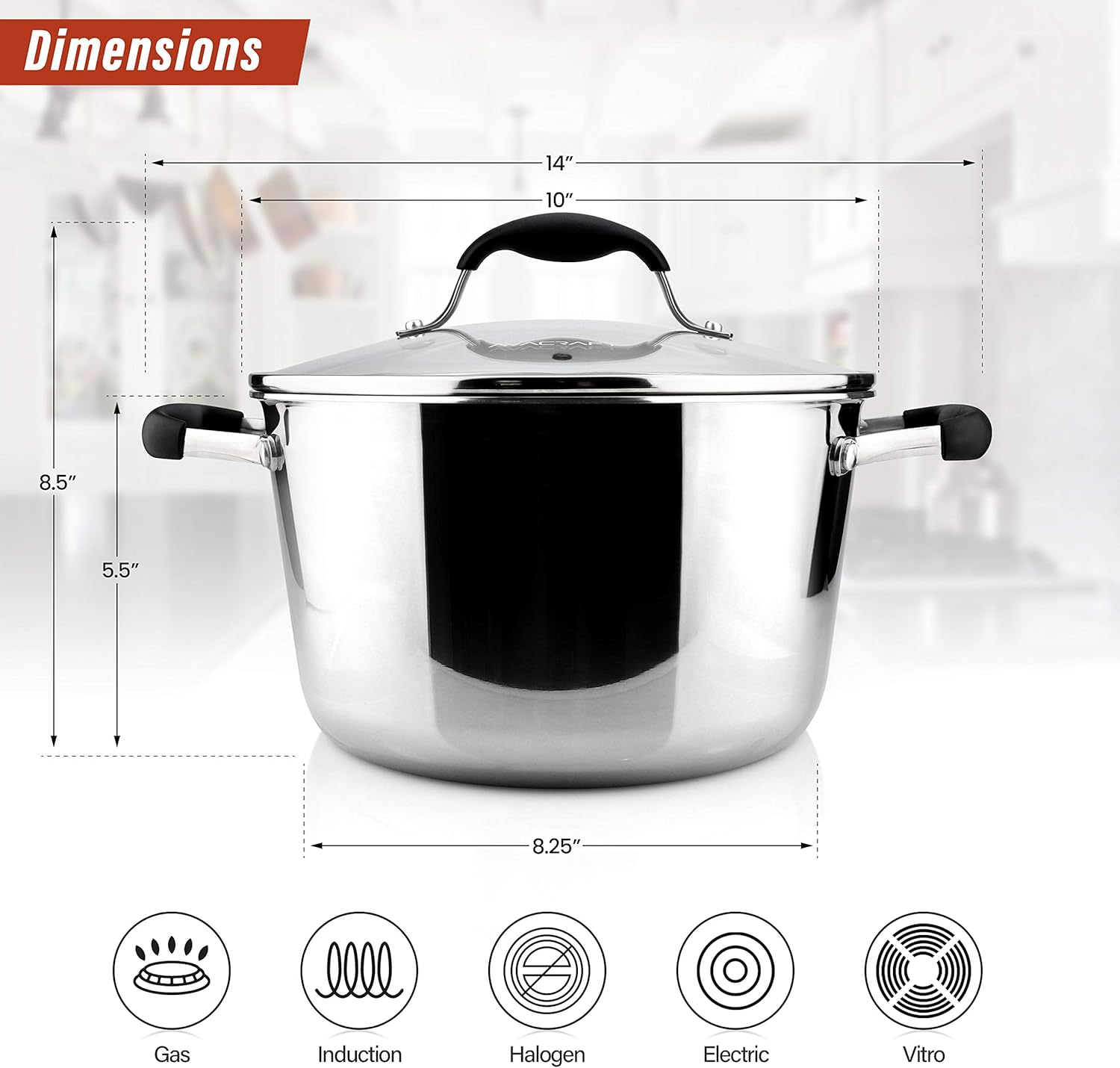 AVACraft 1810 stainless steel Dutch Oven with Lid