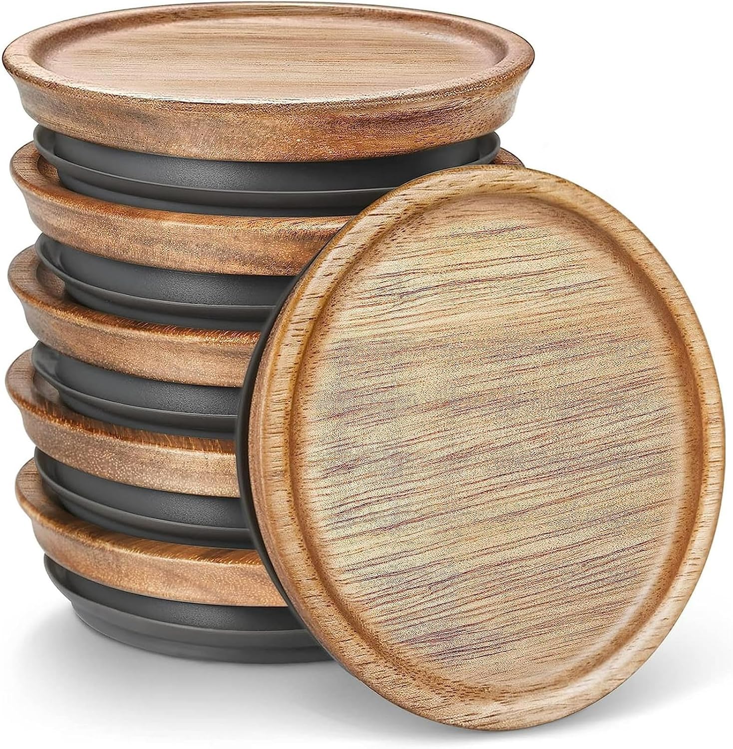 6-PieceGenericWide Mouth Wooden Mason Jar Lids Airtight Reusable Storage Solution