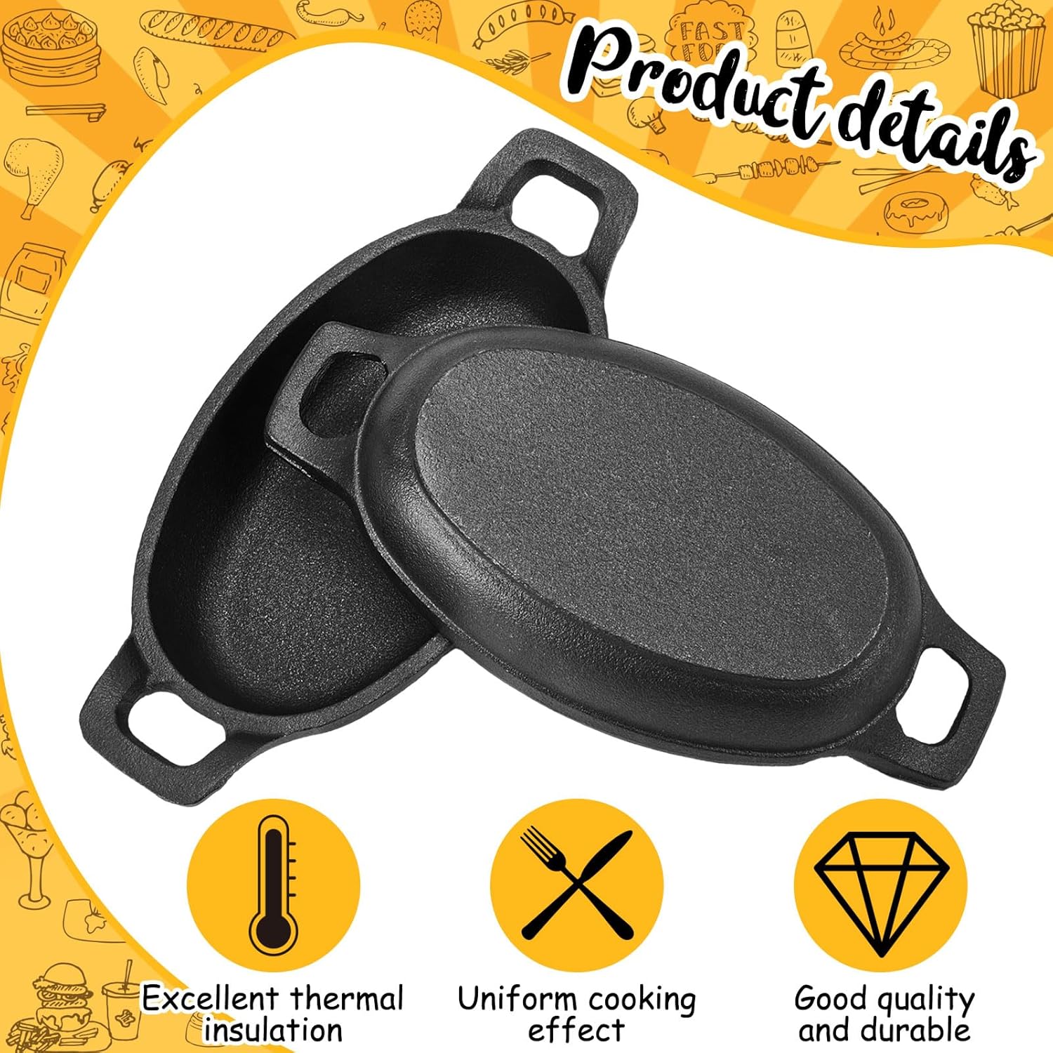 6-Piece Cast Iron Skillet Set for Baking Roasting and Grilling