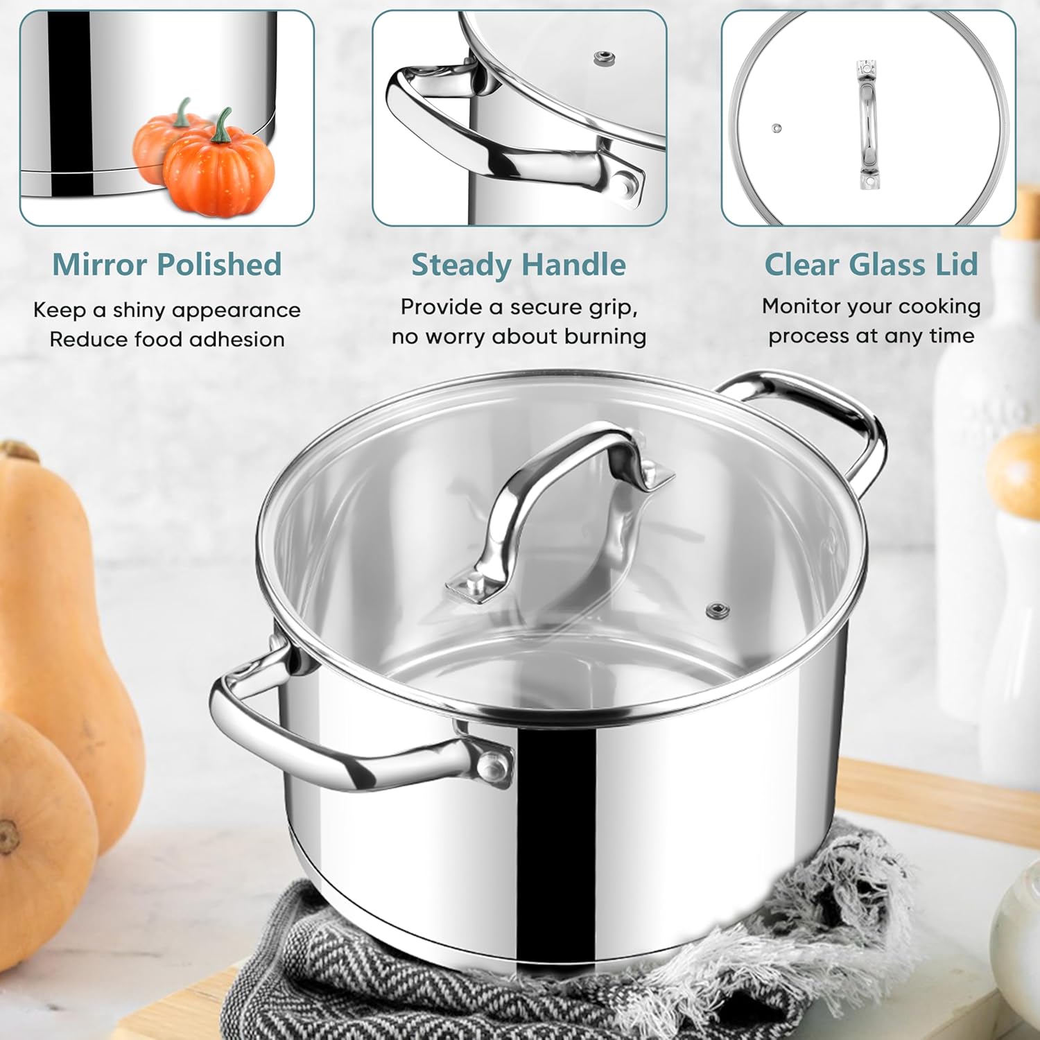 Sleek 4 qt Stock Pot with Lid - Premium Kitchen Tool forRecipes