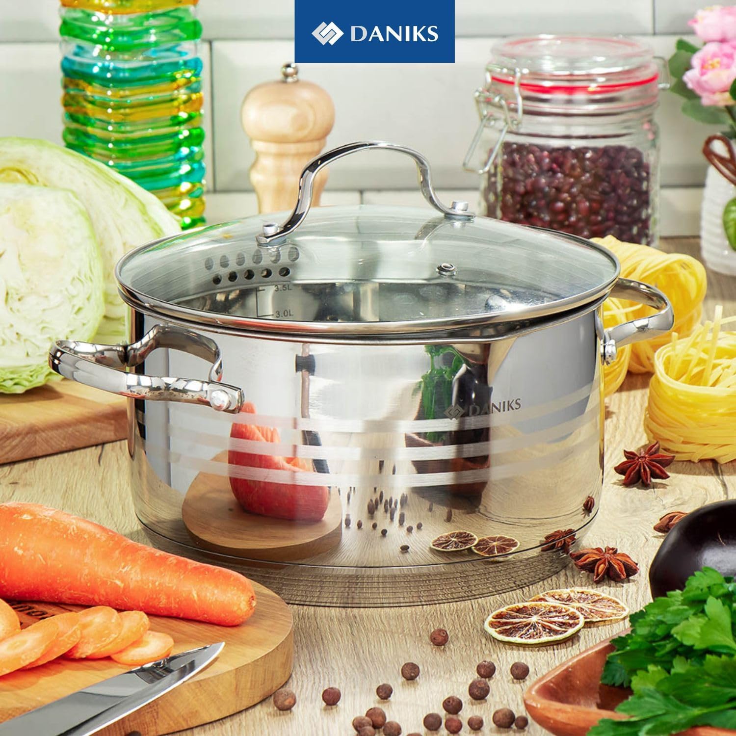 Daniks Tokio Stainless Steel Stock Pot with Glass Lid