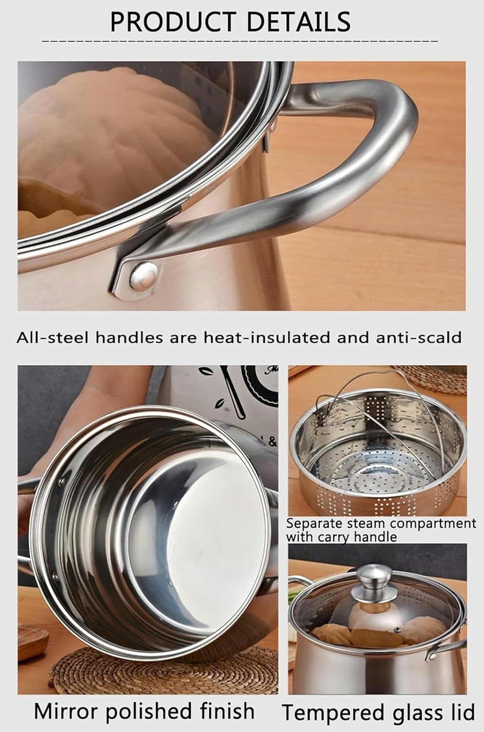 Stainless Steel Stockpot with Glass Lid for Cooking