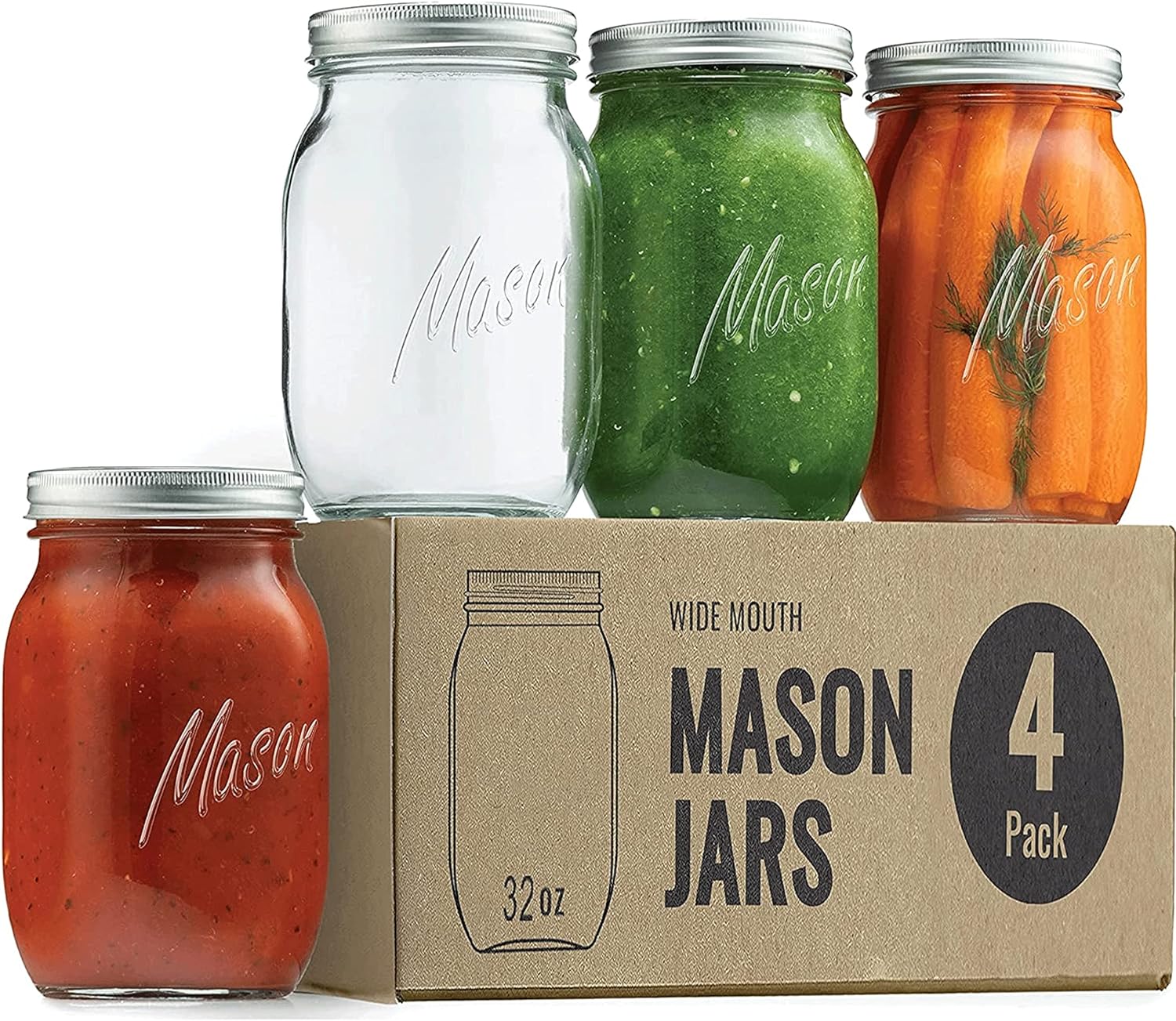 4-Pack Mason Jars with lids - Home Kitchen Canning Preserving _same_day