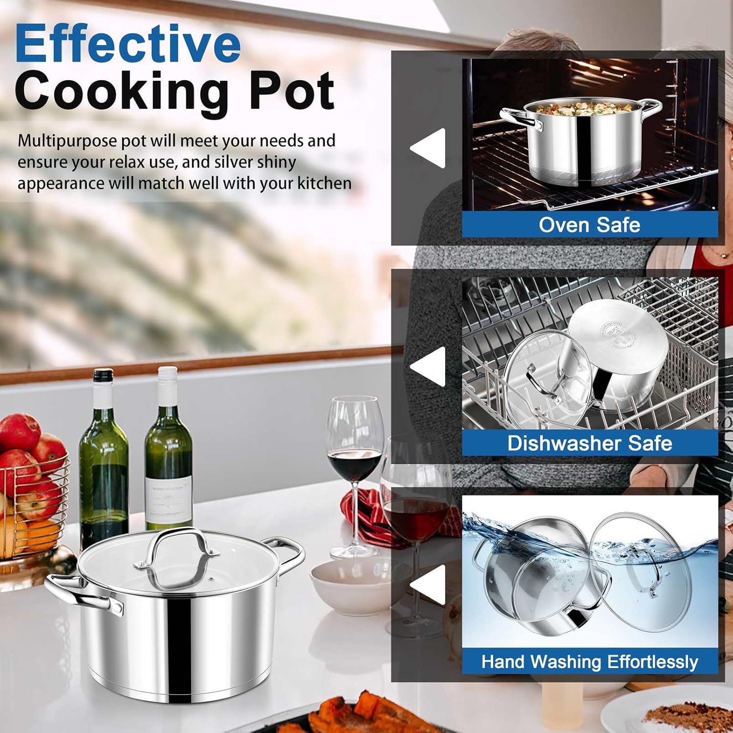 Stainless Steel Stock Pot with Lid 4qt
