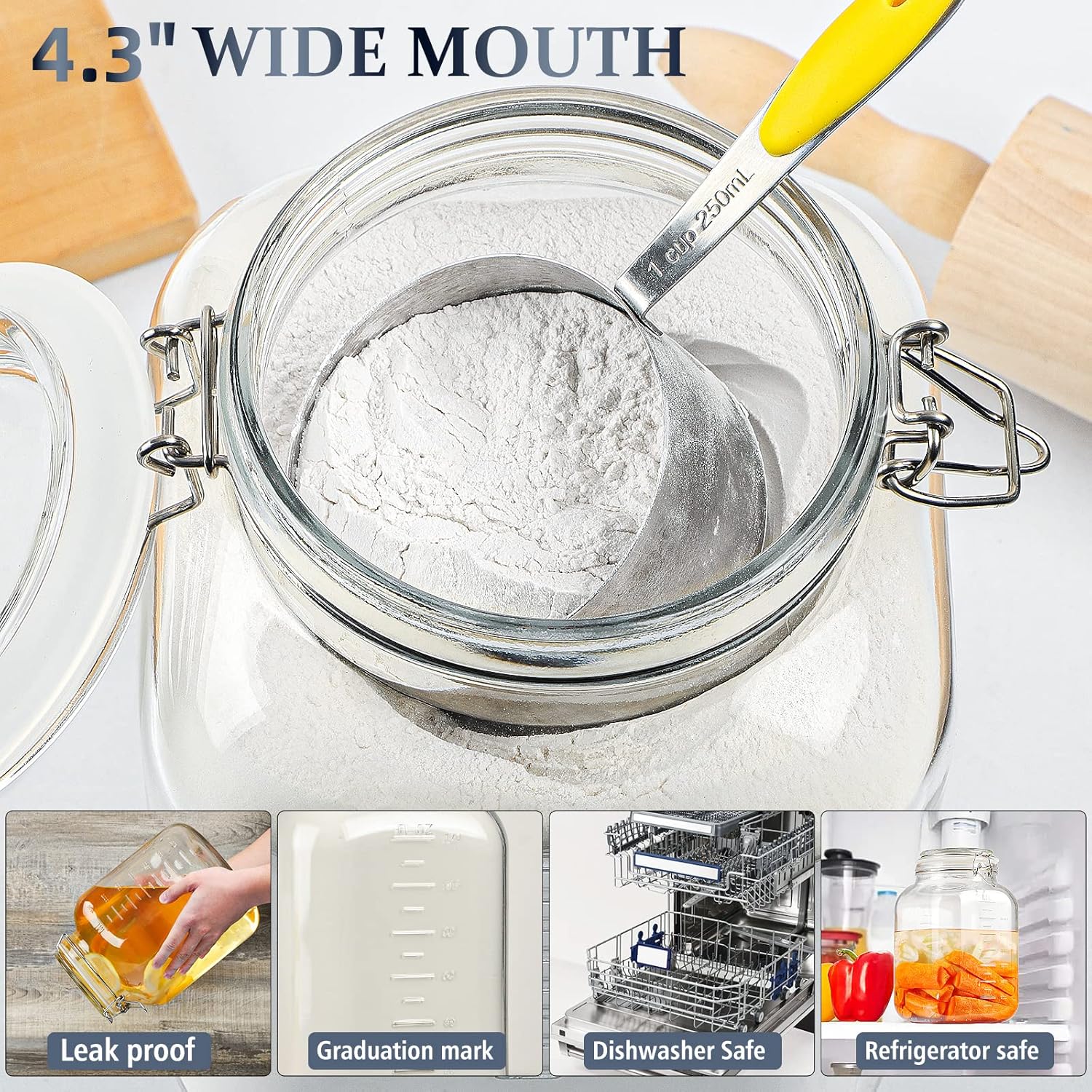 Folinstall 1 Gallon Square Jars with Lid
