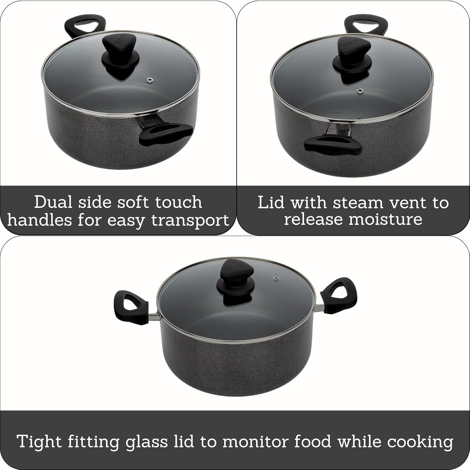 Imusa Nonstick Stock Pot with Glass Lid 48-Quart Cookware Black