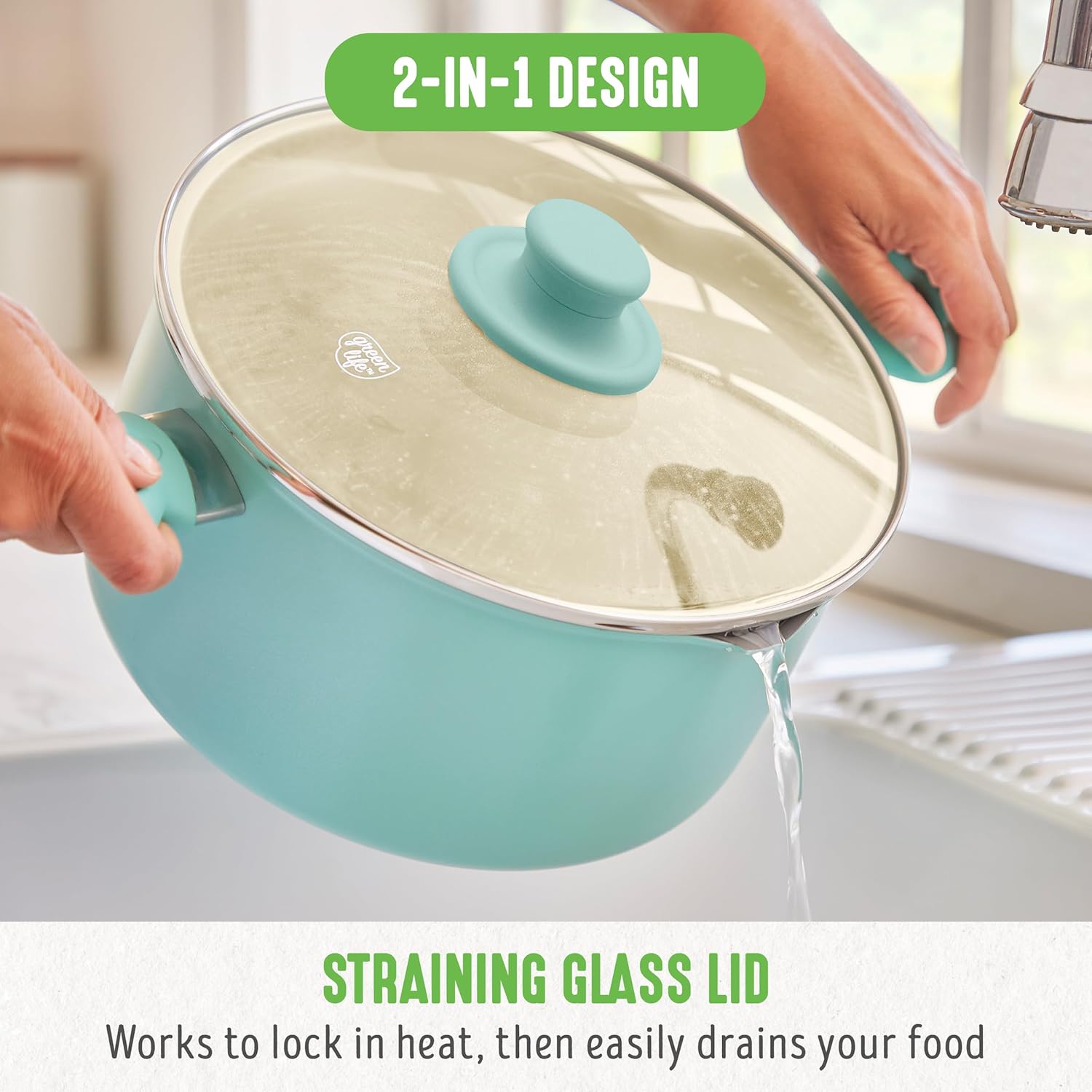 GreenLife 6QT Ceramic Stockpot with Glass Lid
