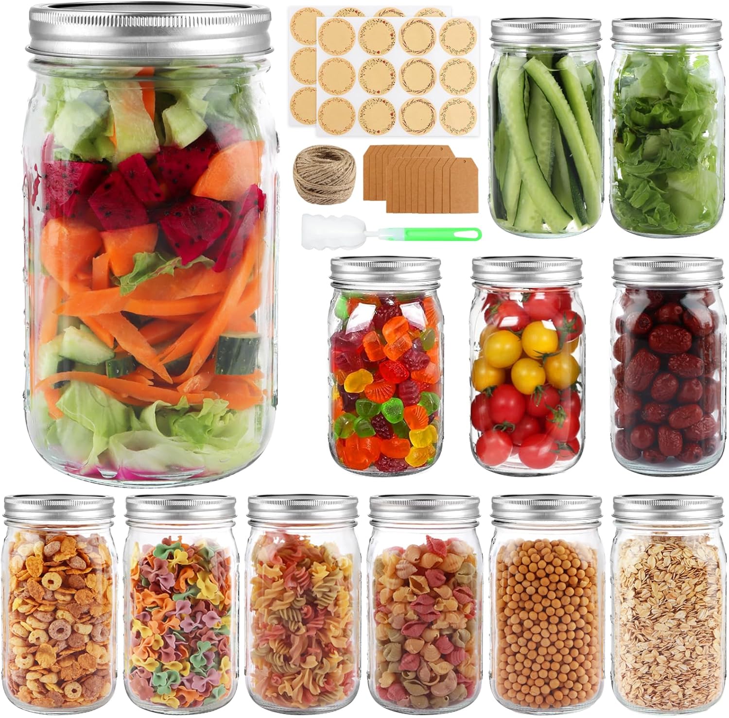 PINIWON Wide Mouth Mason Jars 32 oz 12 Pack