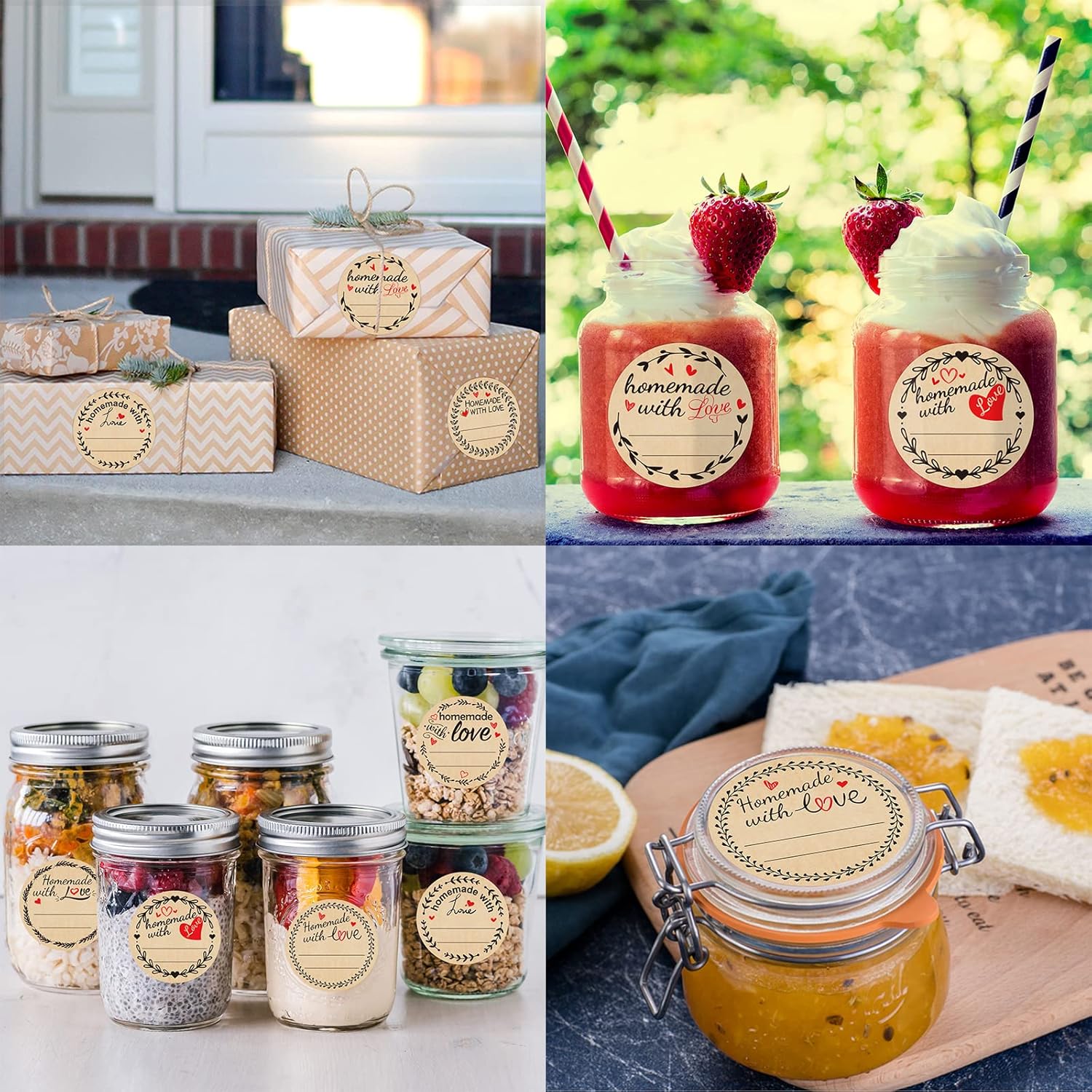 500Pcs 2 Canning Labels with Homemade with Love