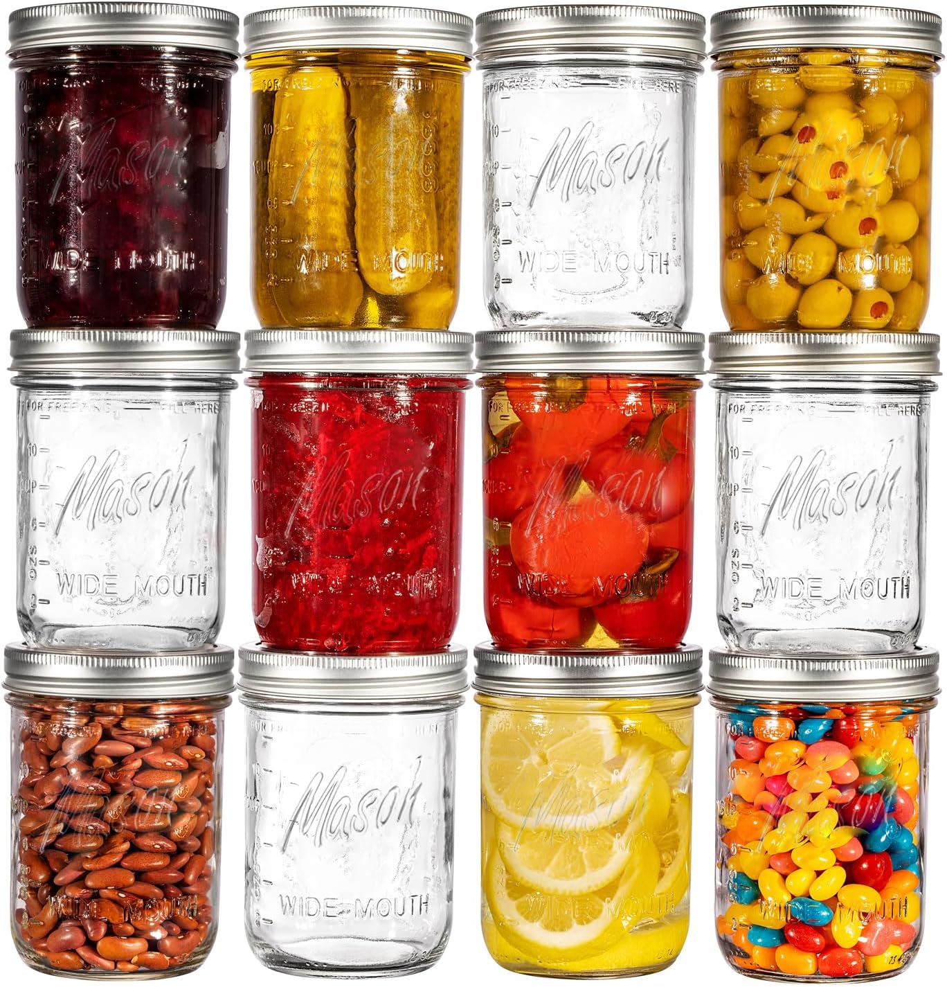 Wide Mouth Mason Jars 16 oz 12 Pack