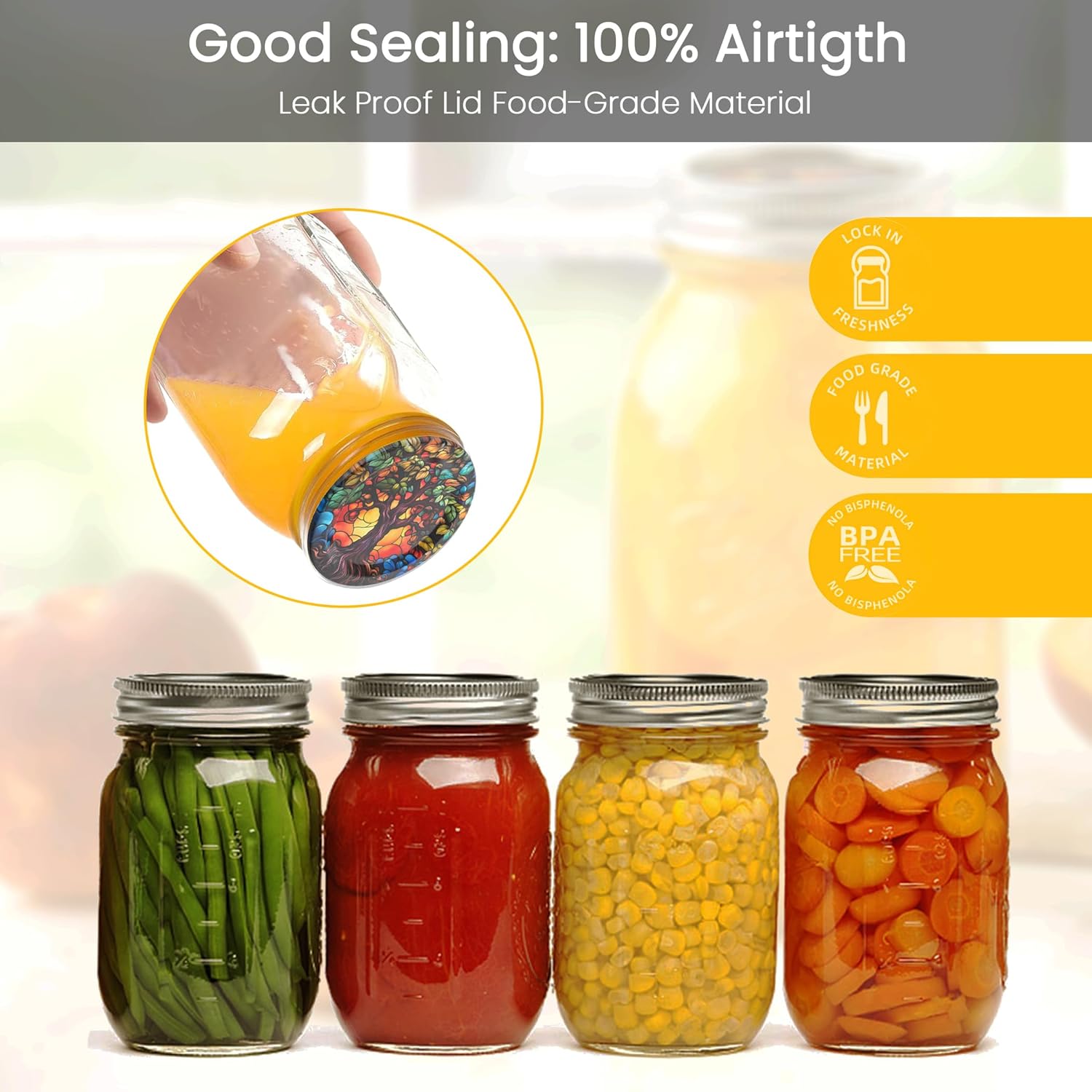 FENRIR 50Pcs Canning Lids with Colorful Drawings