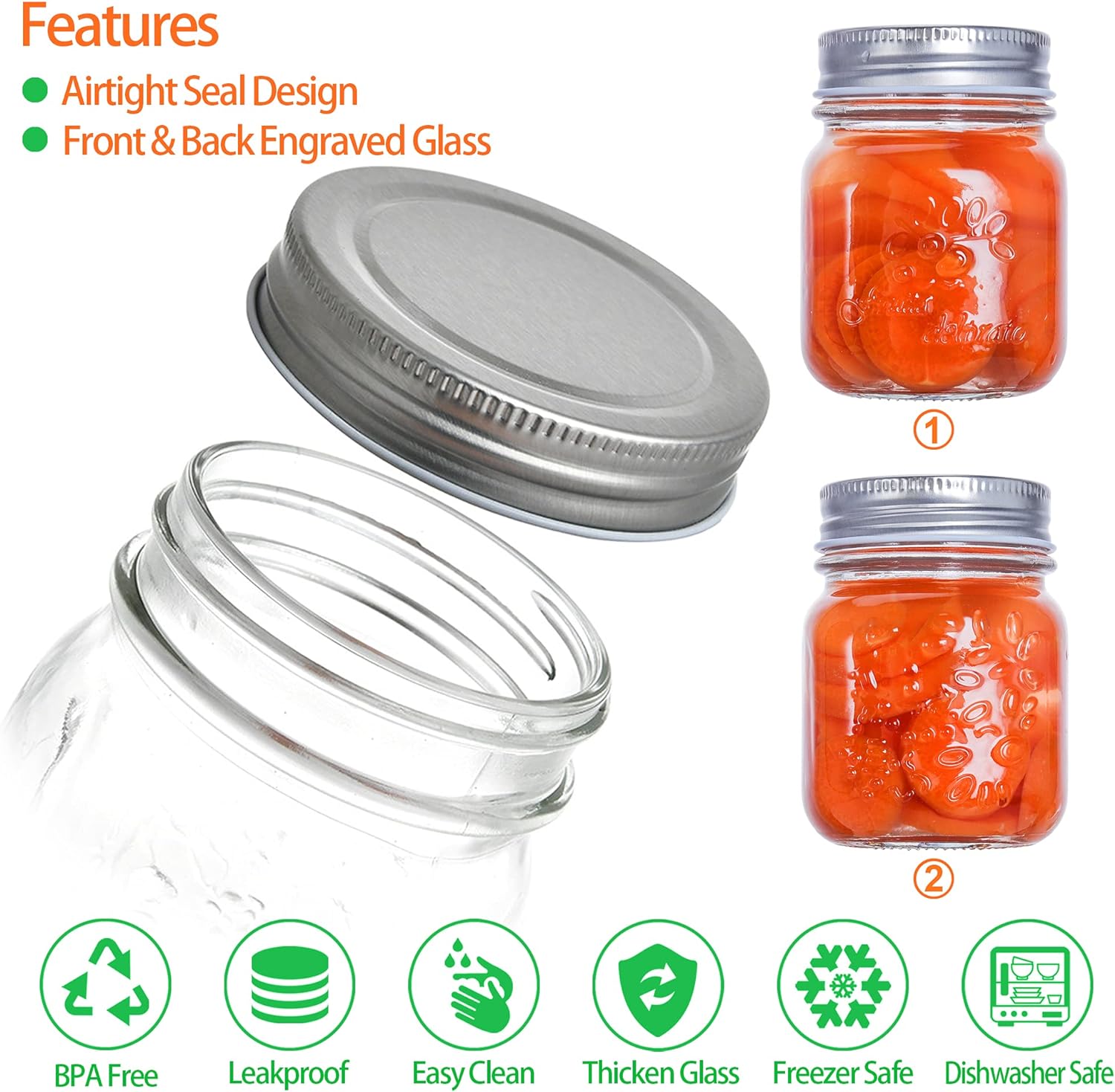 20-Pack Glass Mason Jars with Labels for Food Storage