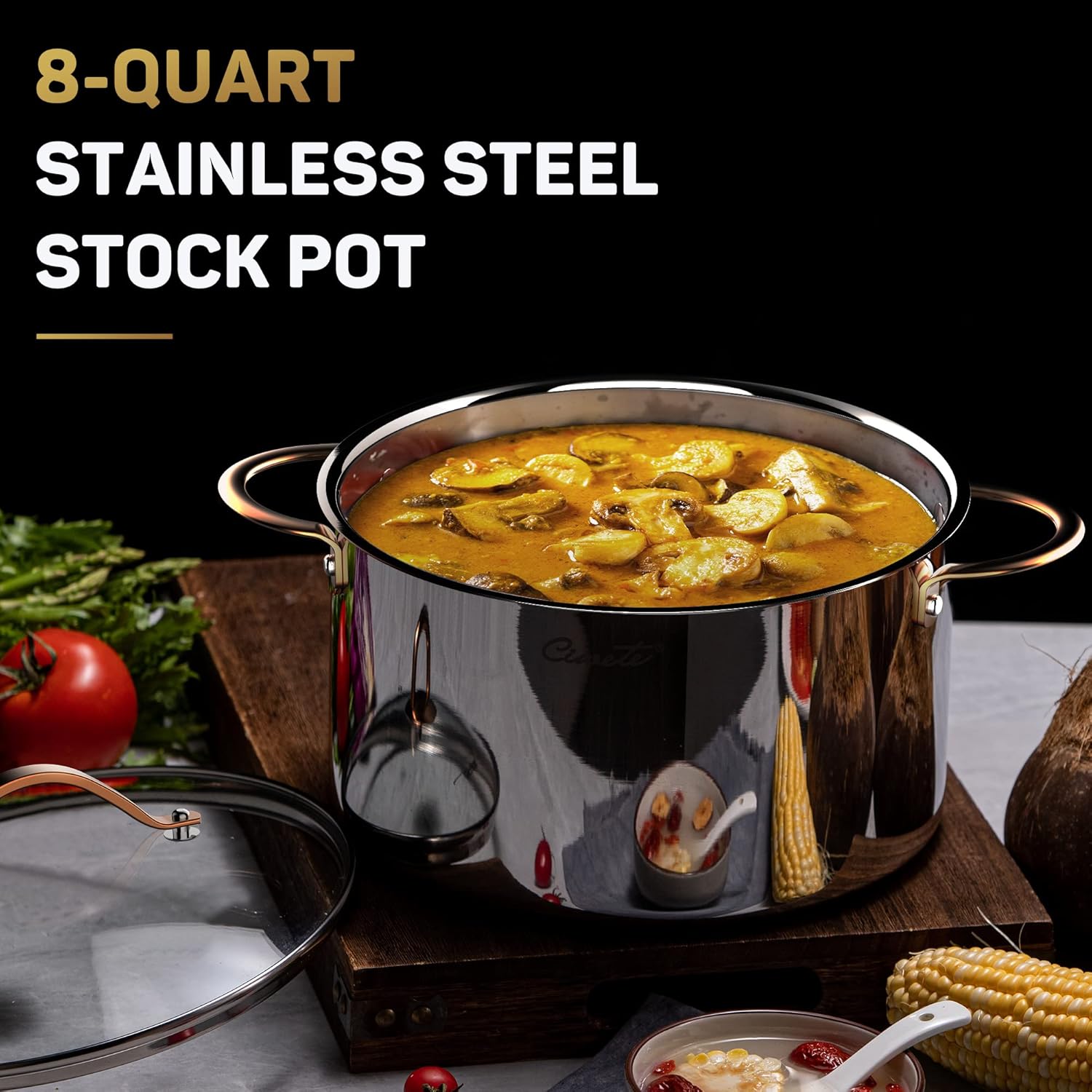 8 Quart Whole Clad Stainless Steel Stock Pot with Lid