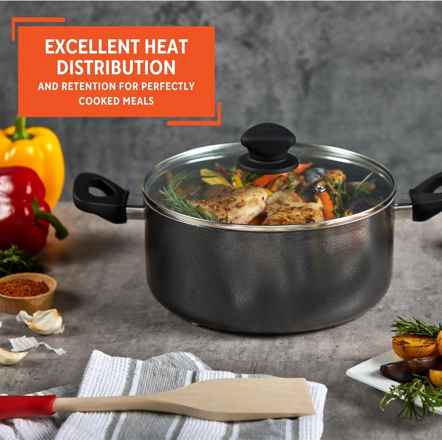 Imusa Nonstick Stock Pot with Glass Lid 48-Quart Cookware Black