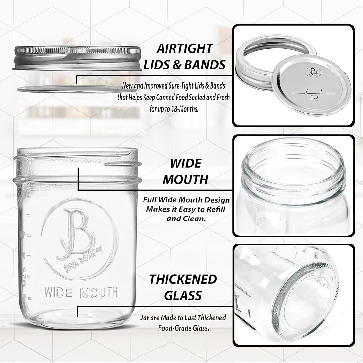Jar Boss Wide Mouth Mason Jars 16oz 6-Pack