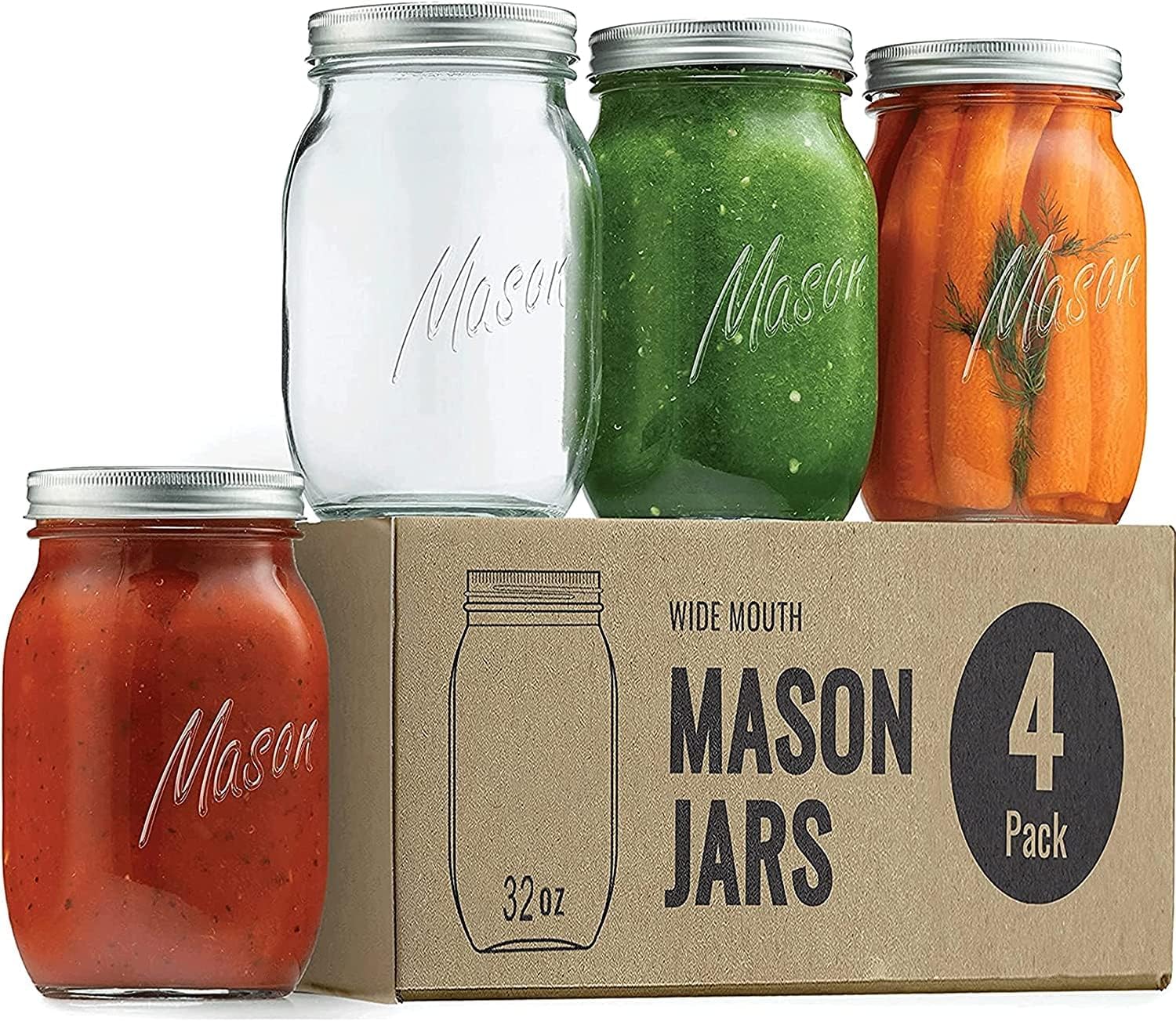 CAMDEPOSU 32 oz Wide Mouth Mason Jars 4 Pack