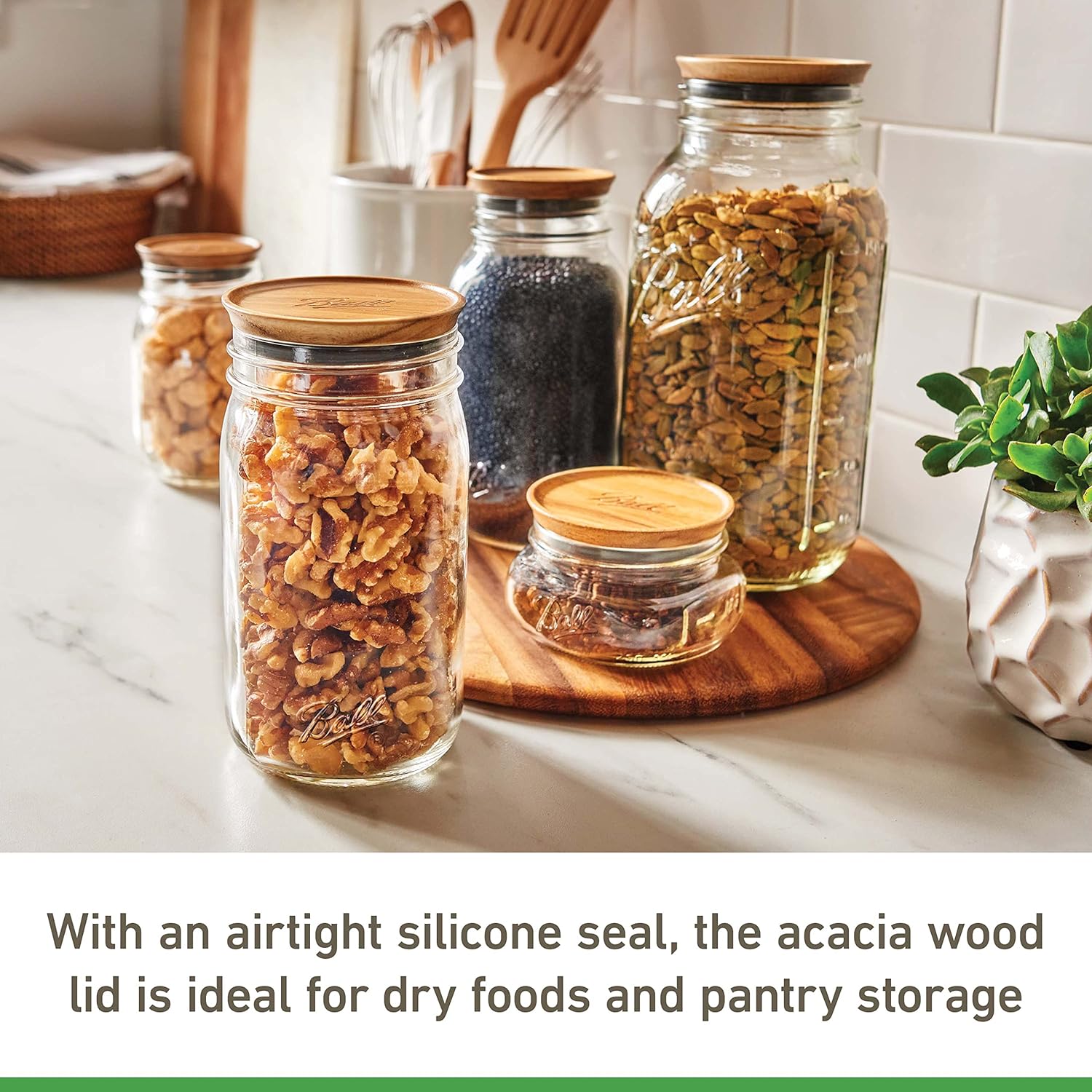Ball Wooden wide mouth Jar lids Acacia Wood 5-Piece Set